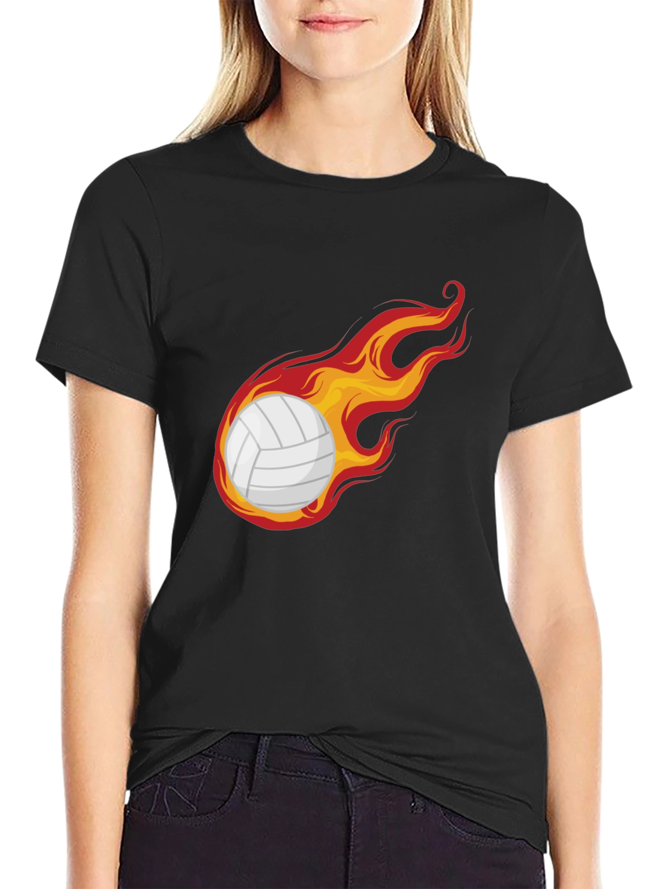 Black Flaming Volleyball Graphic Tee - Unique Design view 2