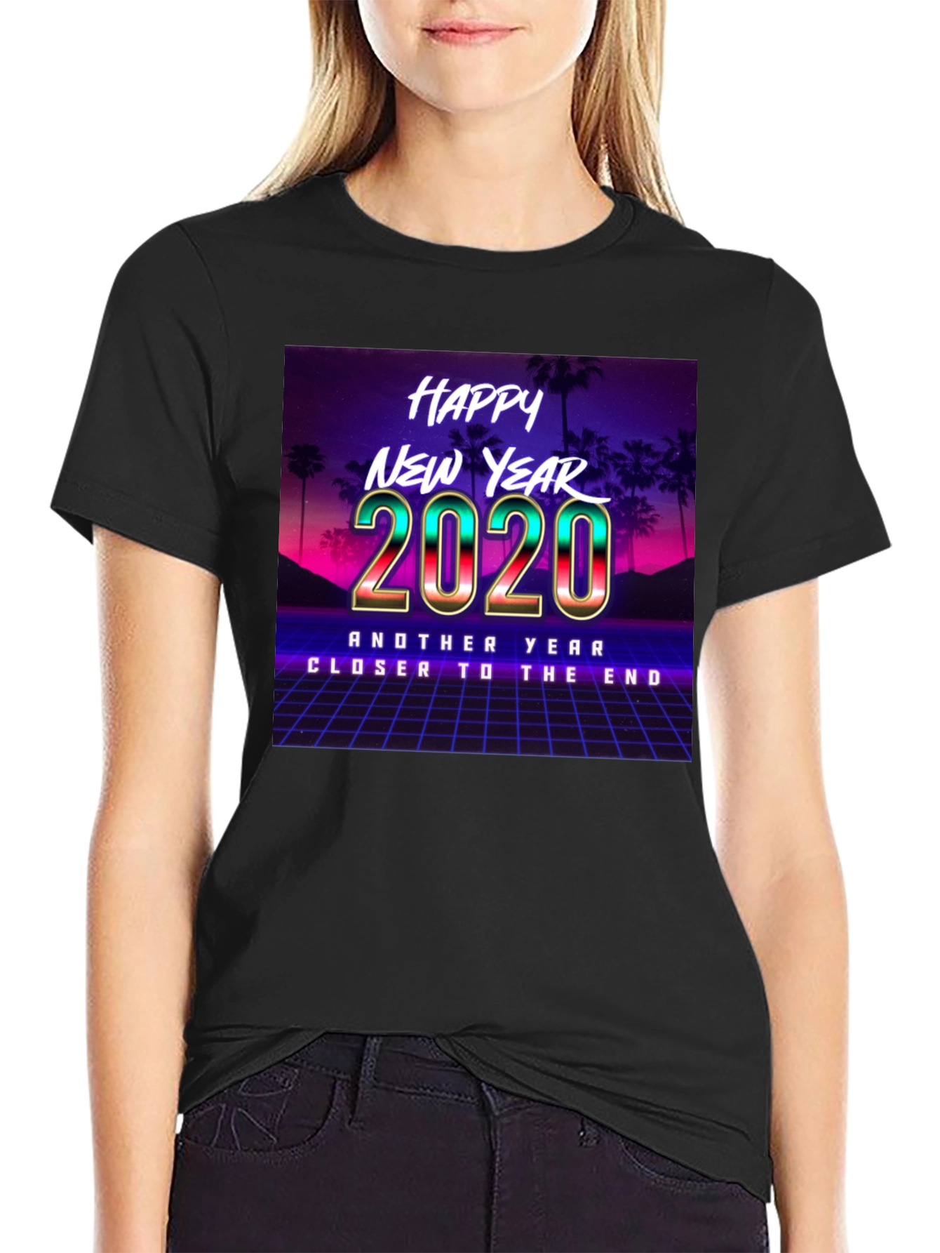 Black Happy New Year 2020 Retro T-Shirt view 2