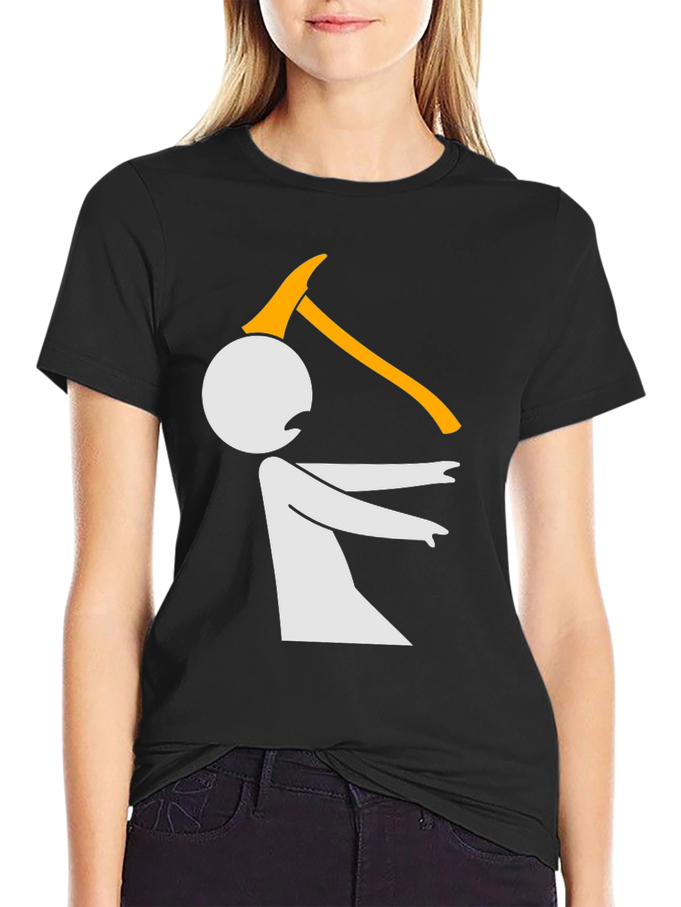Black Funny Graphic Tee - Stick Figure Axe Humor T-Shirt view 2