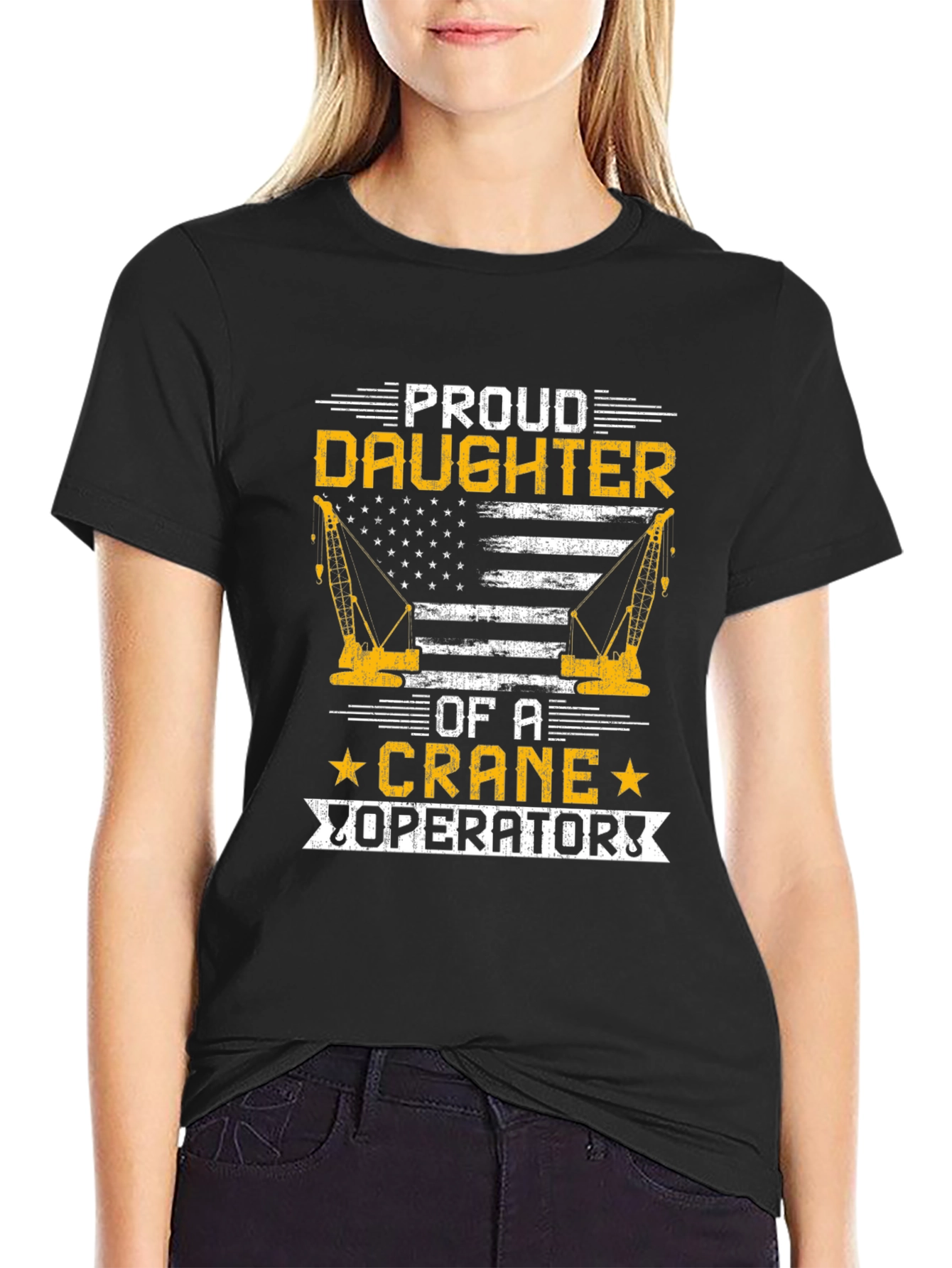 Black Proud Daughter Crane Operator T-Shirt view 2