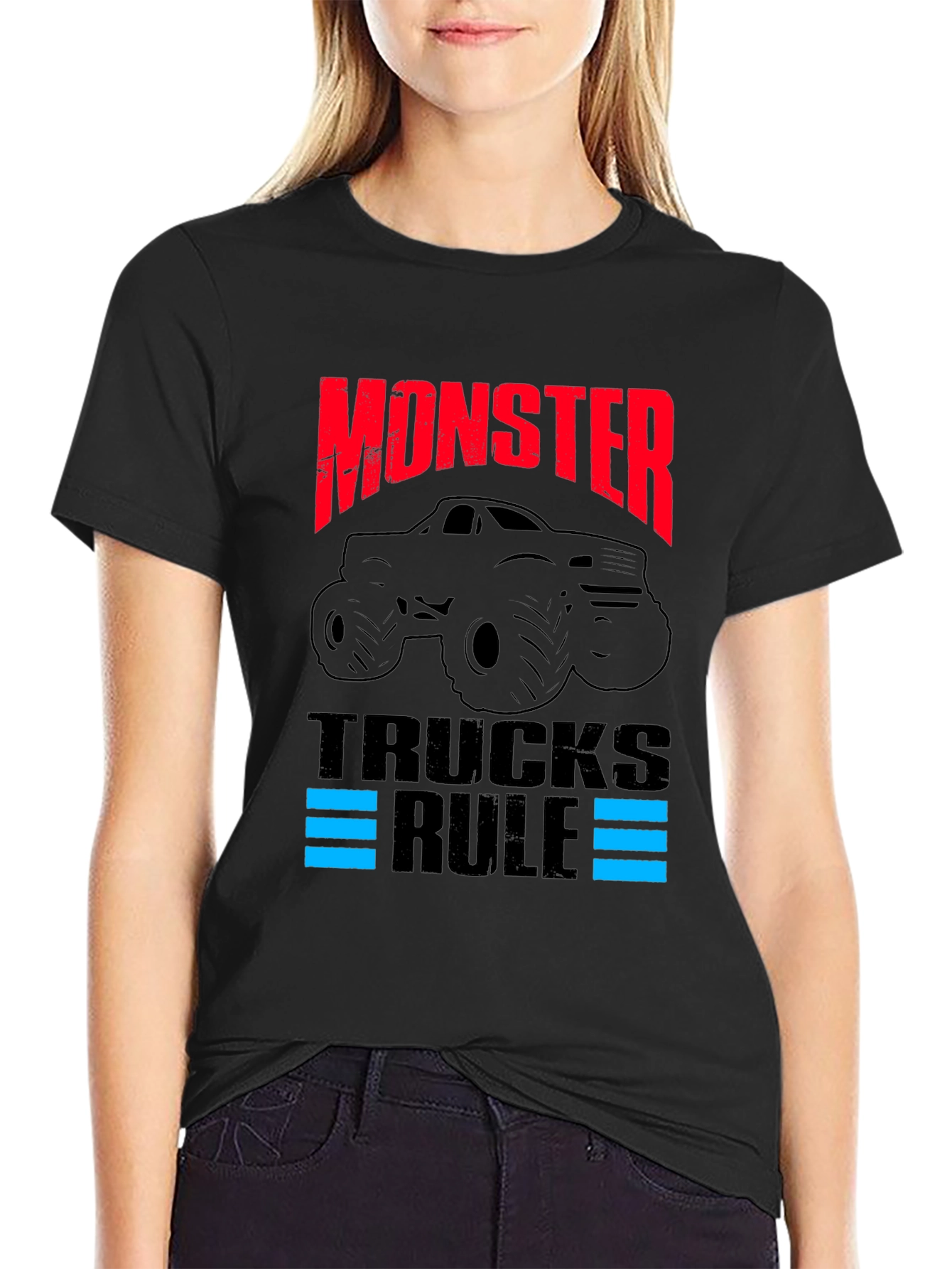 Black Monster Trucks Rule Graphic T-Shirt view 2