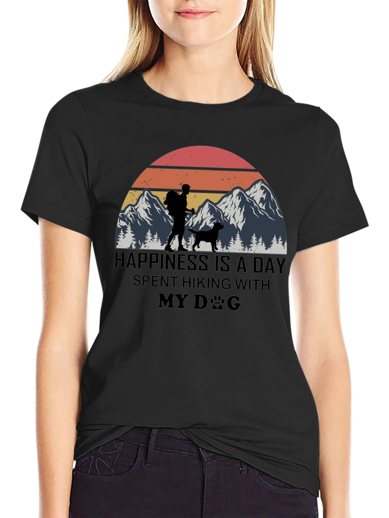 Black Happiness is Hiking with My Dog T-Shirt view 2