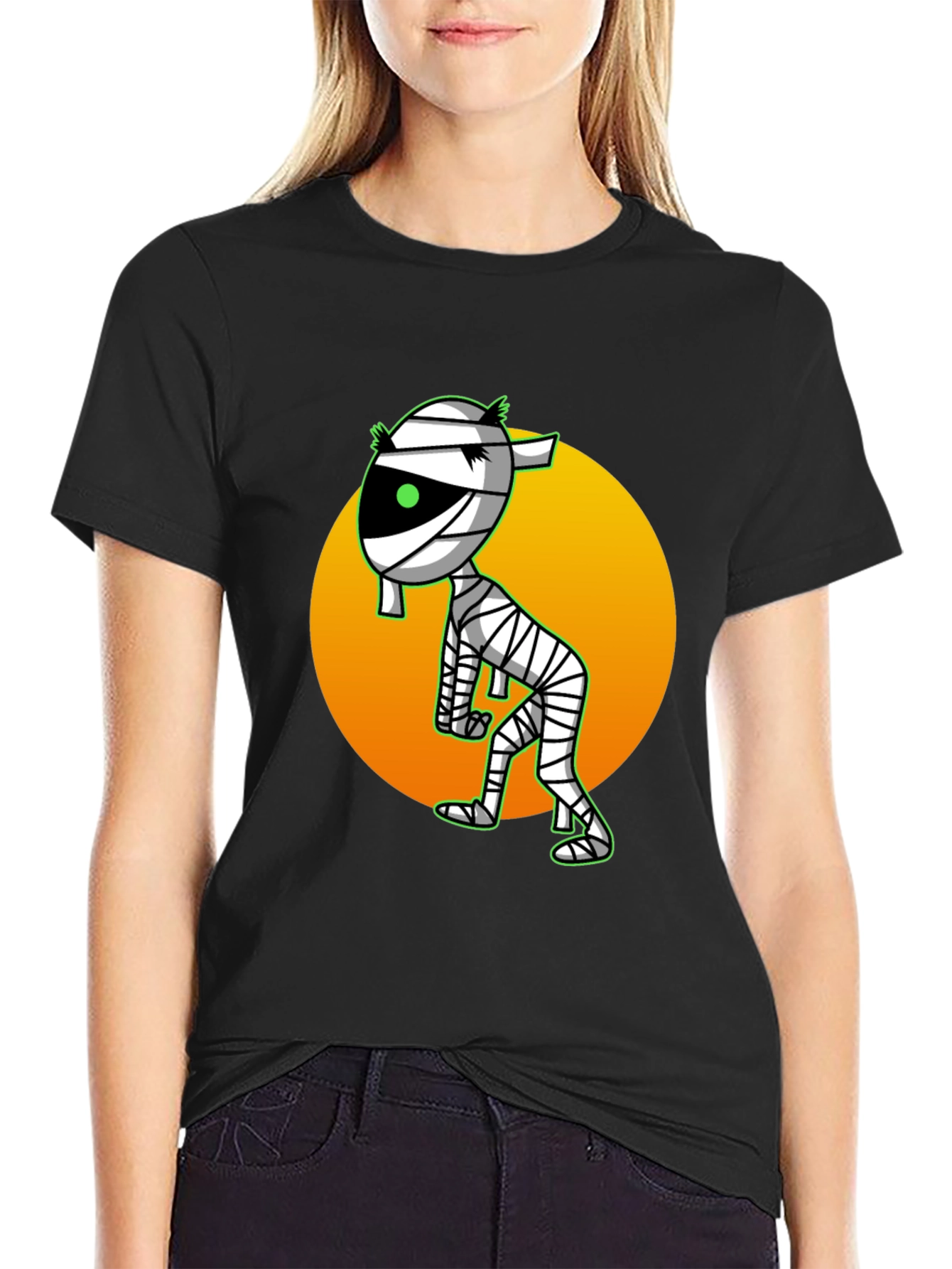 Black Mummy Cartoon T-Shirt - Spooky Fun view 2