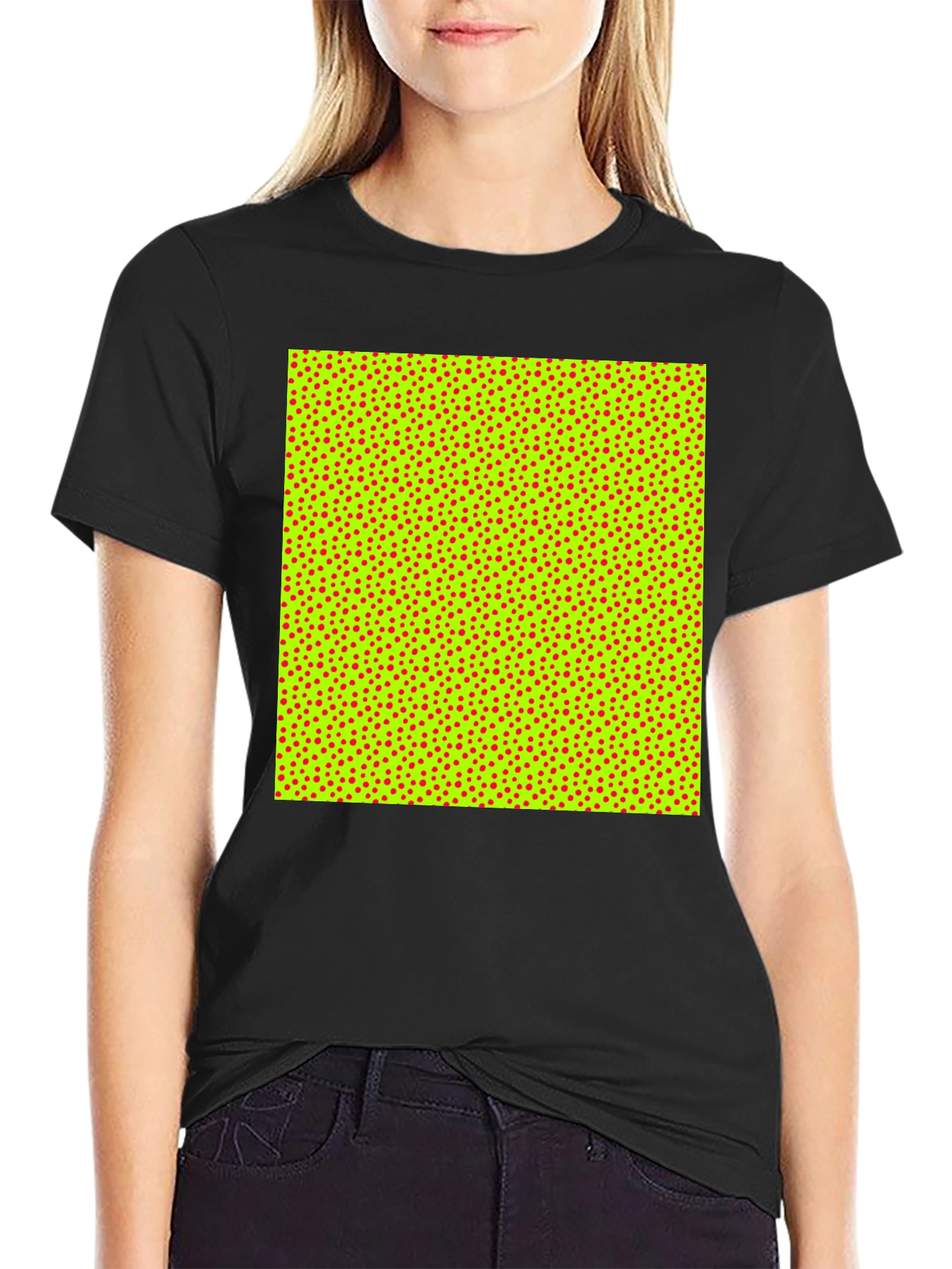 Black Patterned Crew Neck T-Shirt view 2