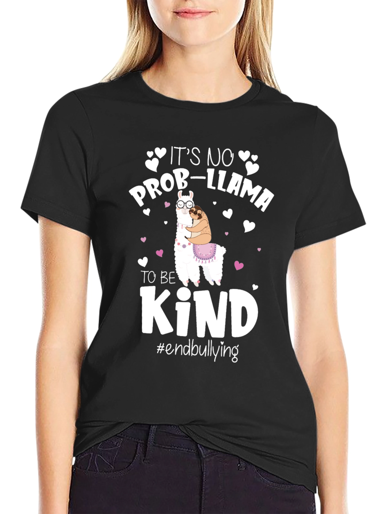 Black It's No Prob-llama To Be Kind T-Shirt view 2