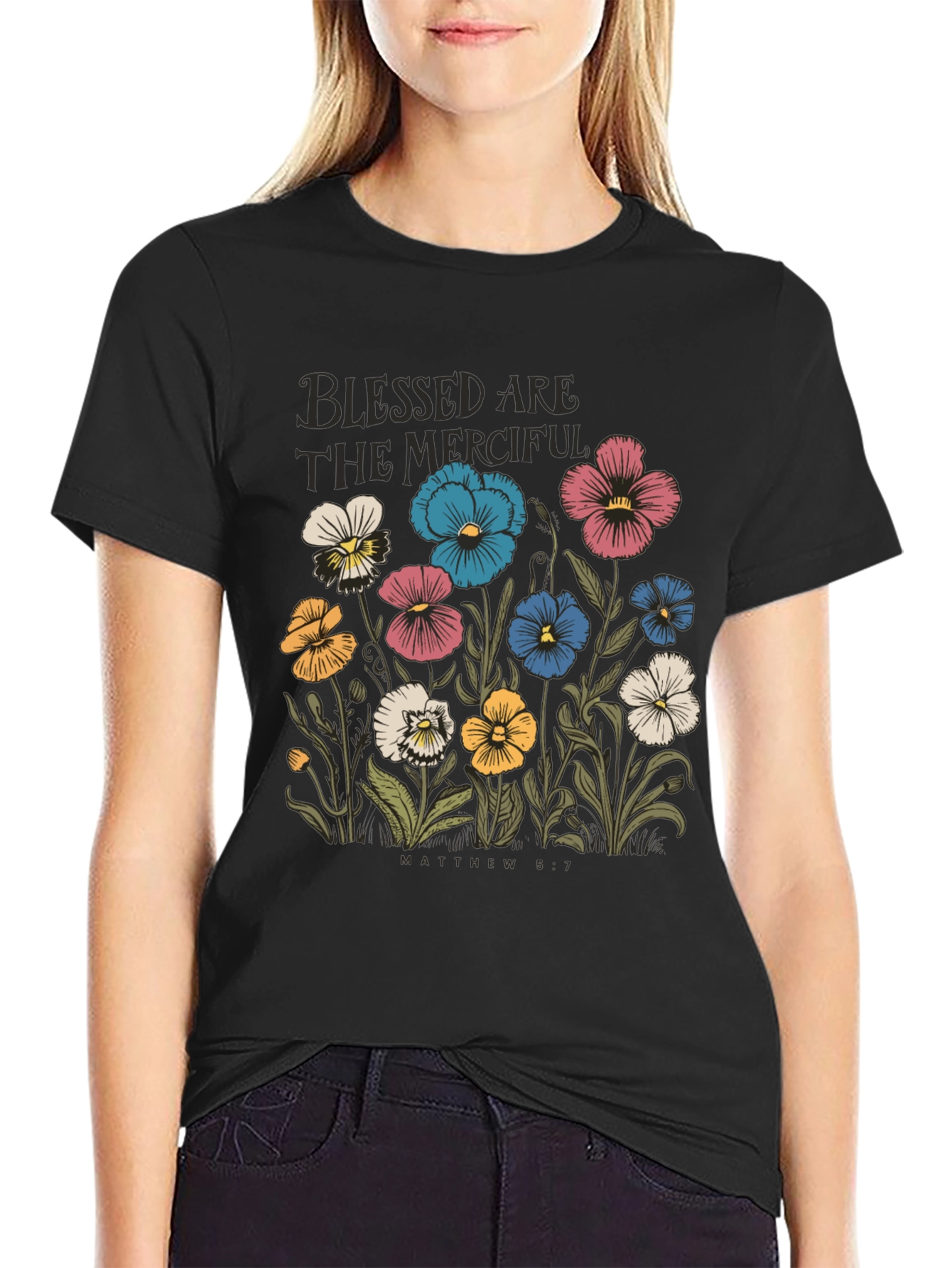 Black Blessed Are The Merciful Floral Tee view 2