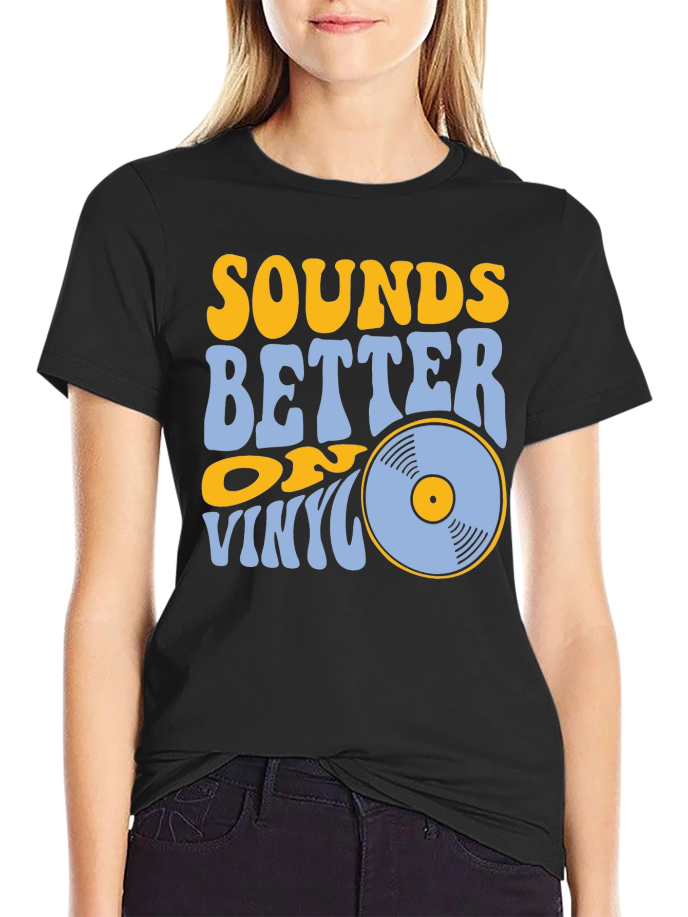 Black Sounds Better on Vinyl Black T-Shirt view 2
