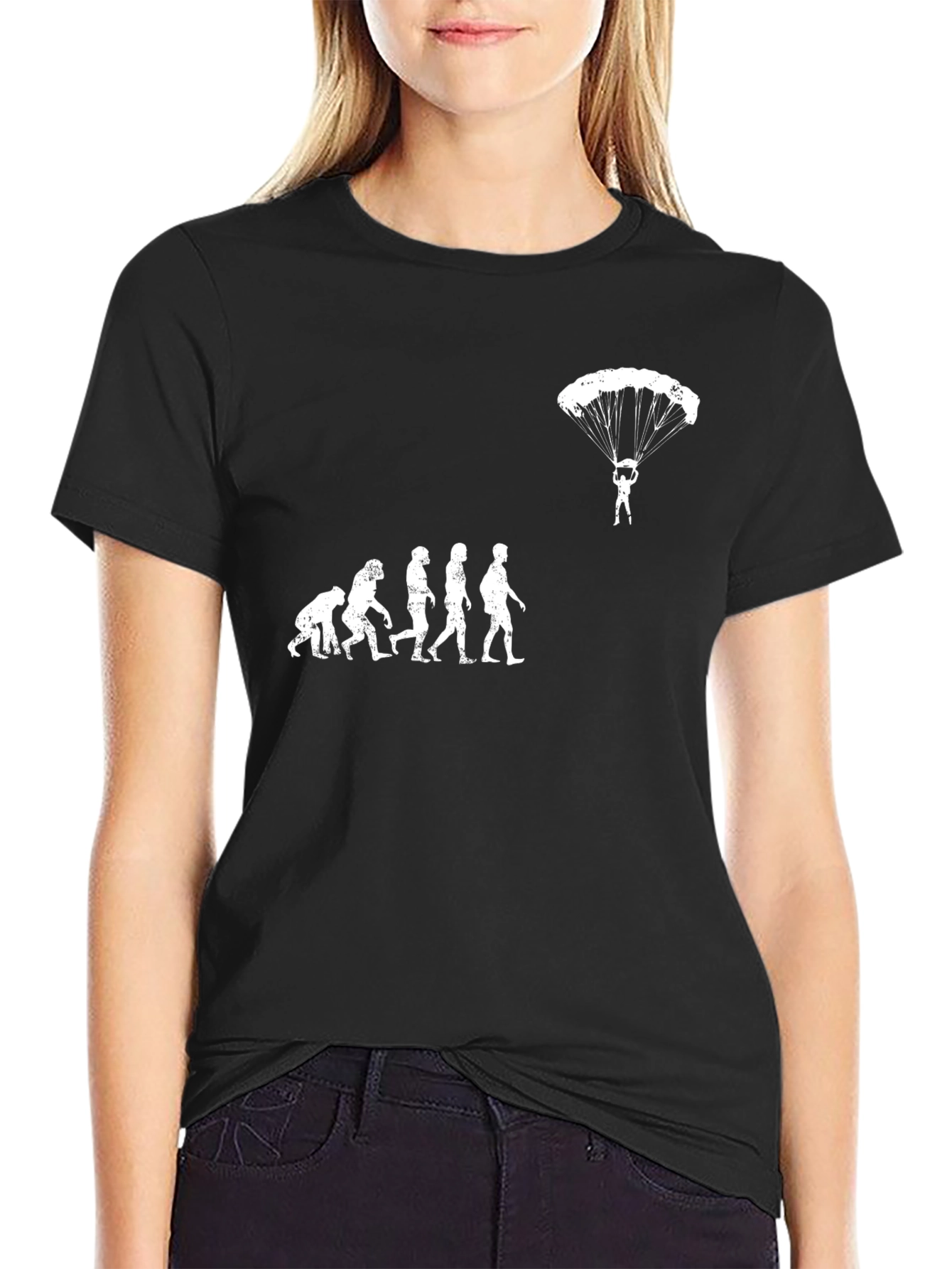 Black Evolution of Man Parachute T-Shirt view 2
