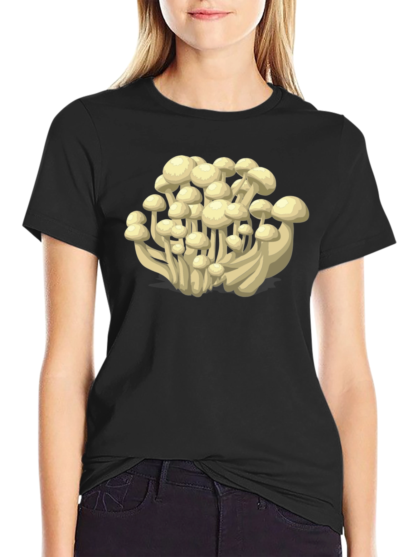 Black Mushroom Print T-Shirt - Funky Fungi Fashion view 2