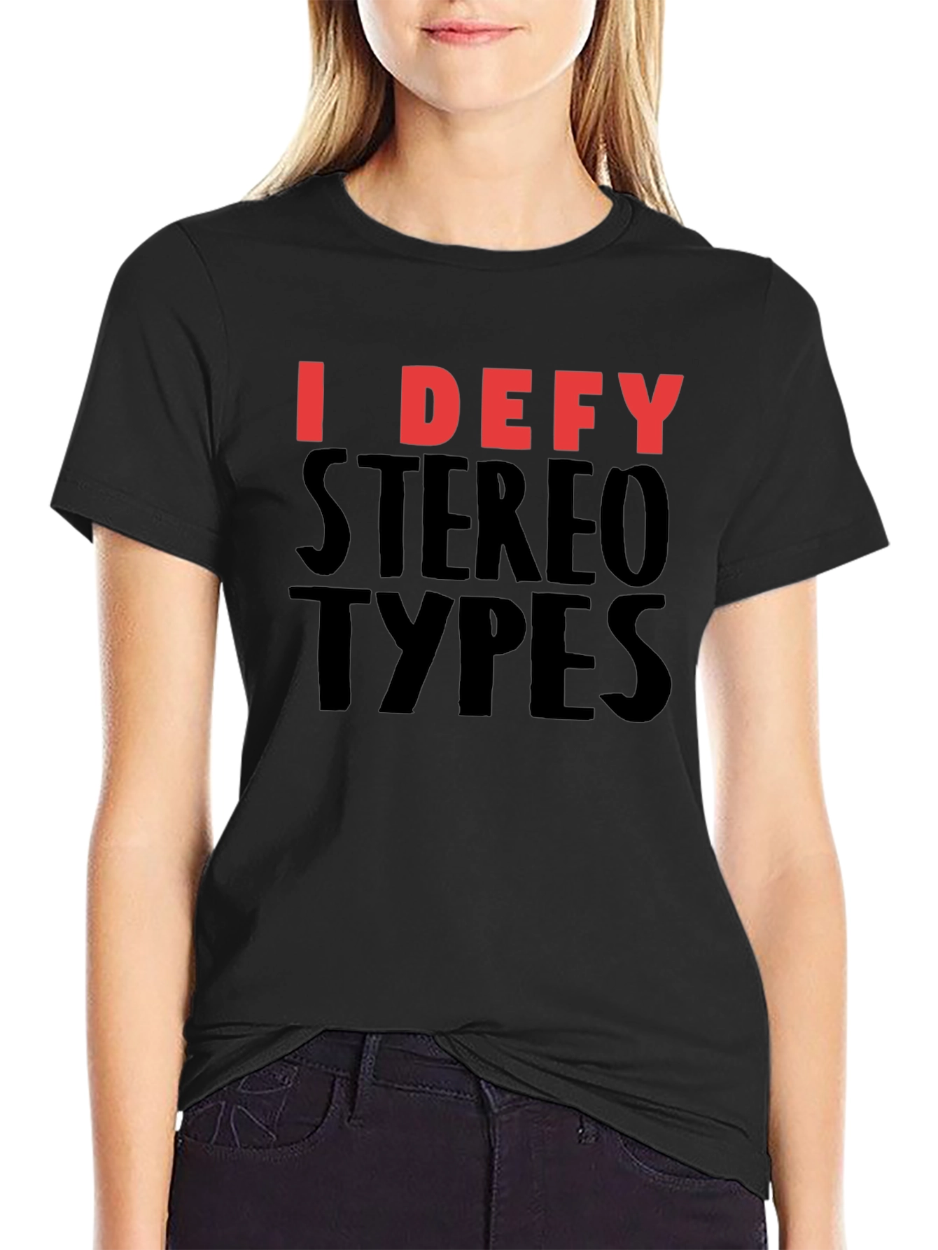 Black I Defy Stereotypes Graphic Tee - Black Cotton T-Shirt view 2