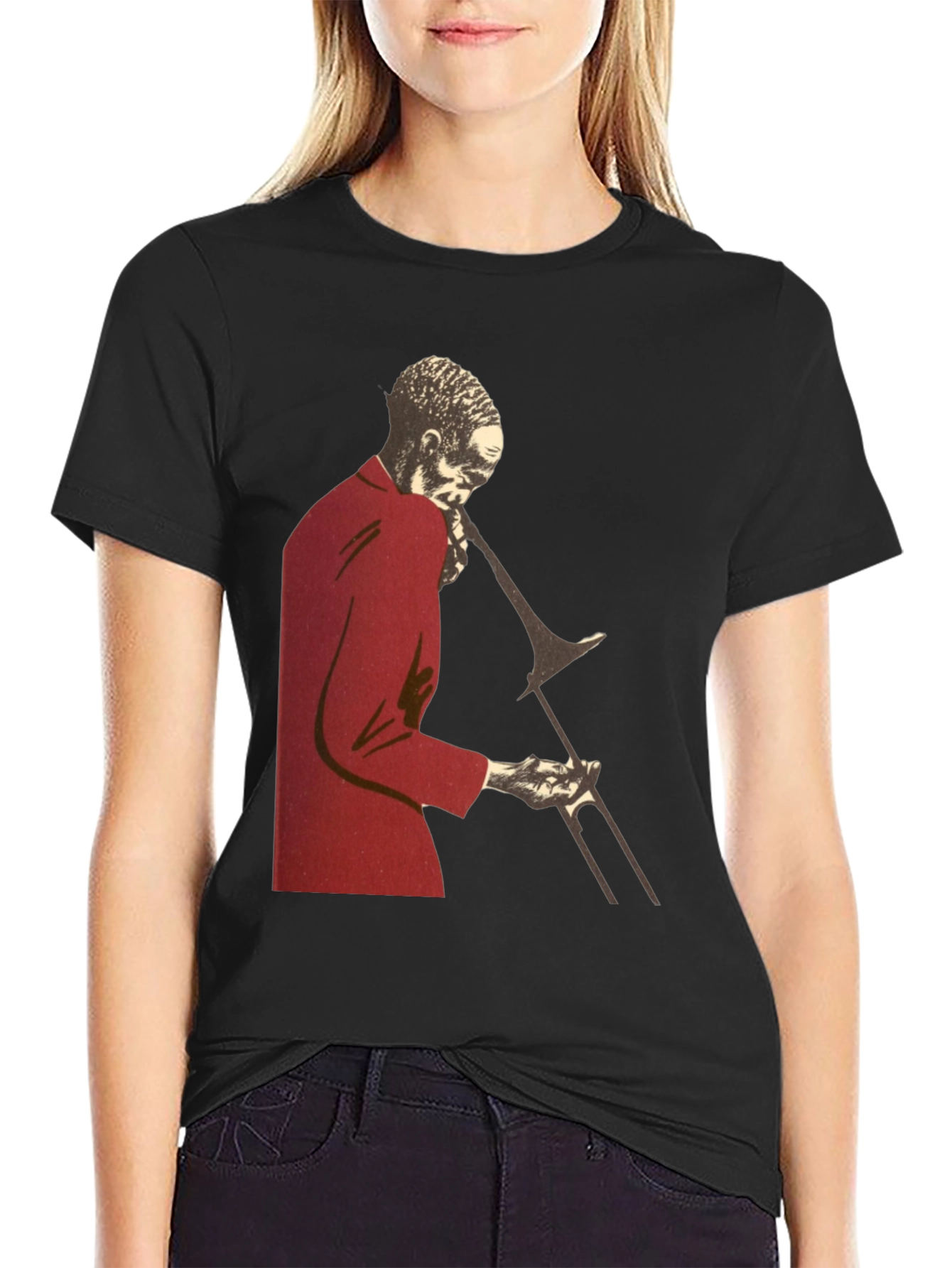 Black Jazz Trombone Player T-Shirt - Black view 2
