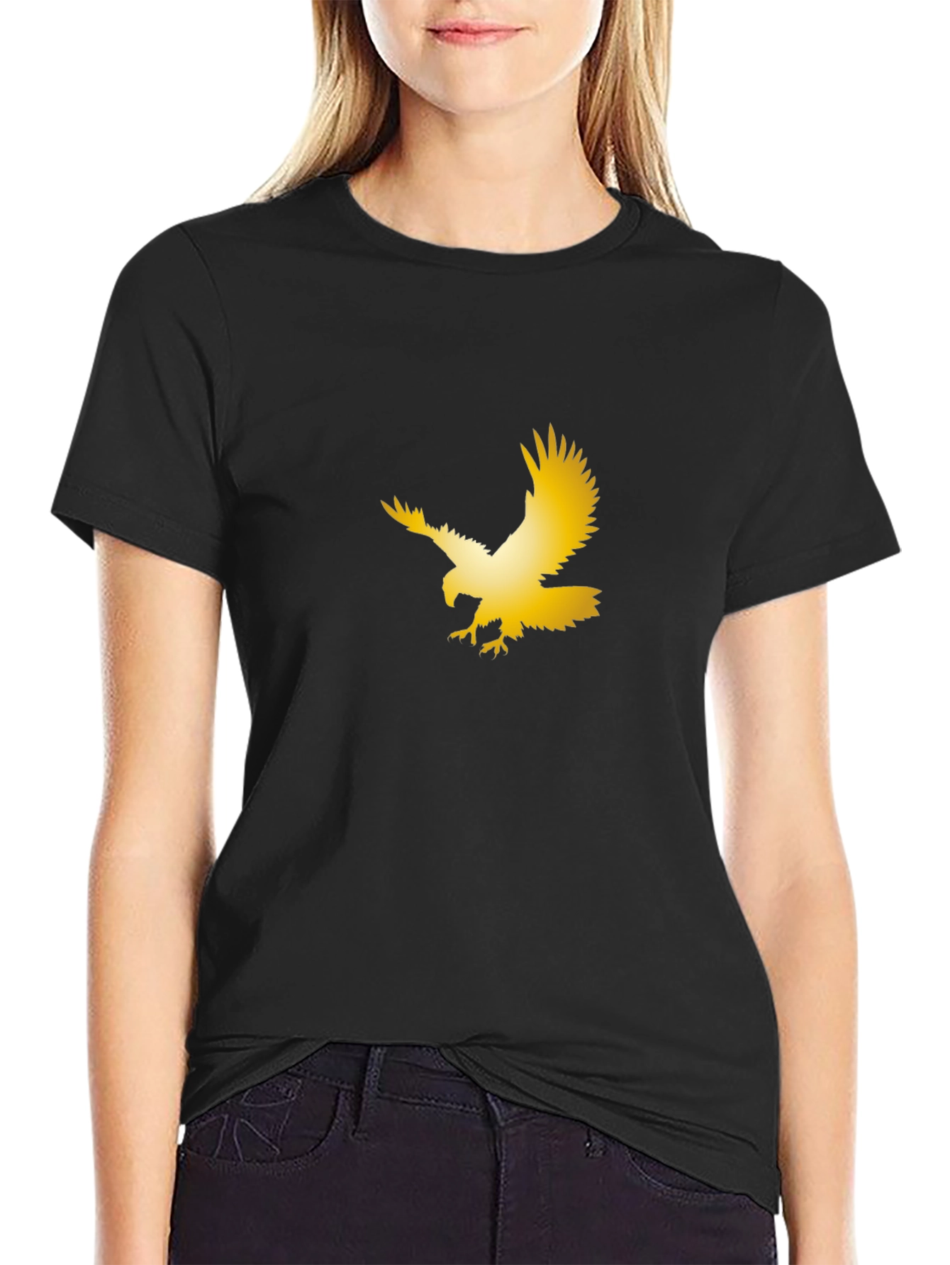 Black Golden Eagle Graphic Black T-Shirt view 2