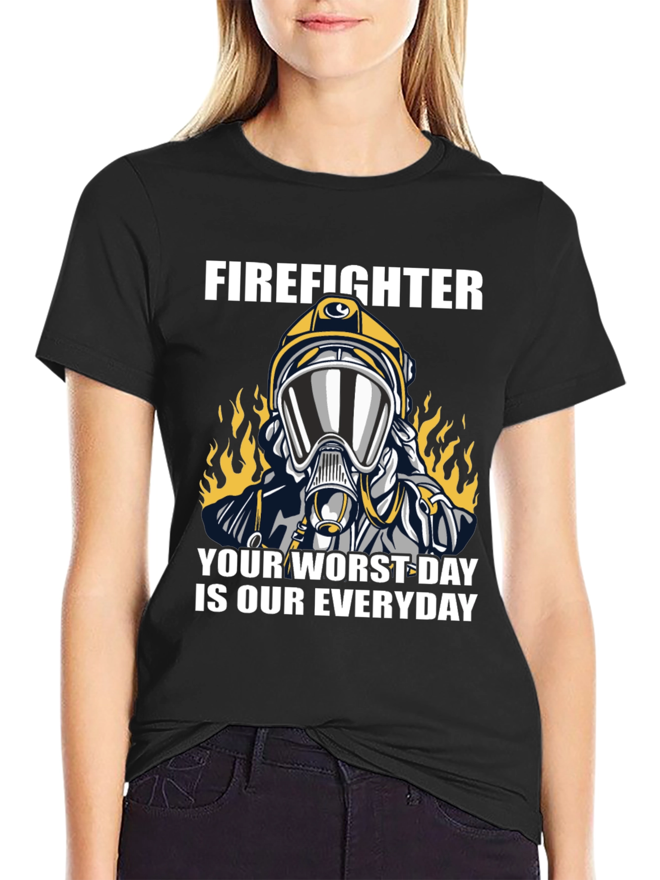Black Firefighter T-Shirt - Your Worst Day view 2