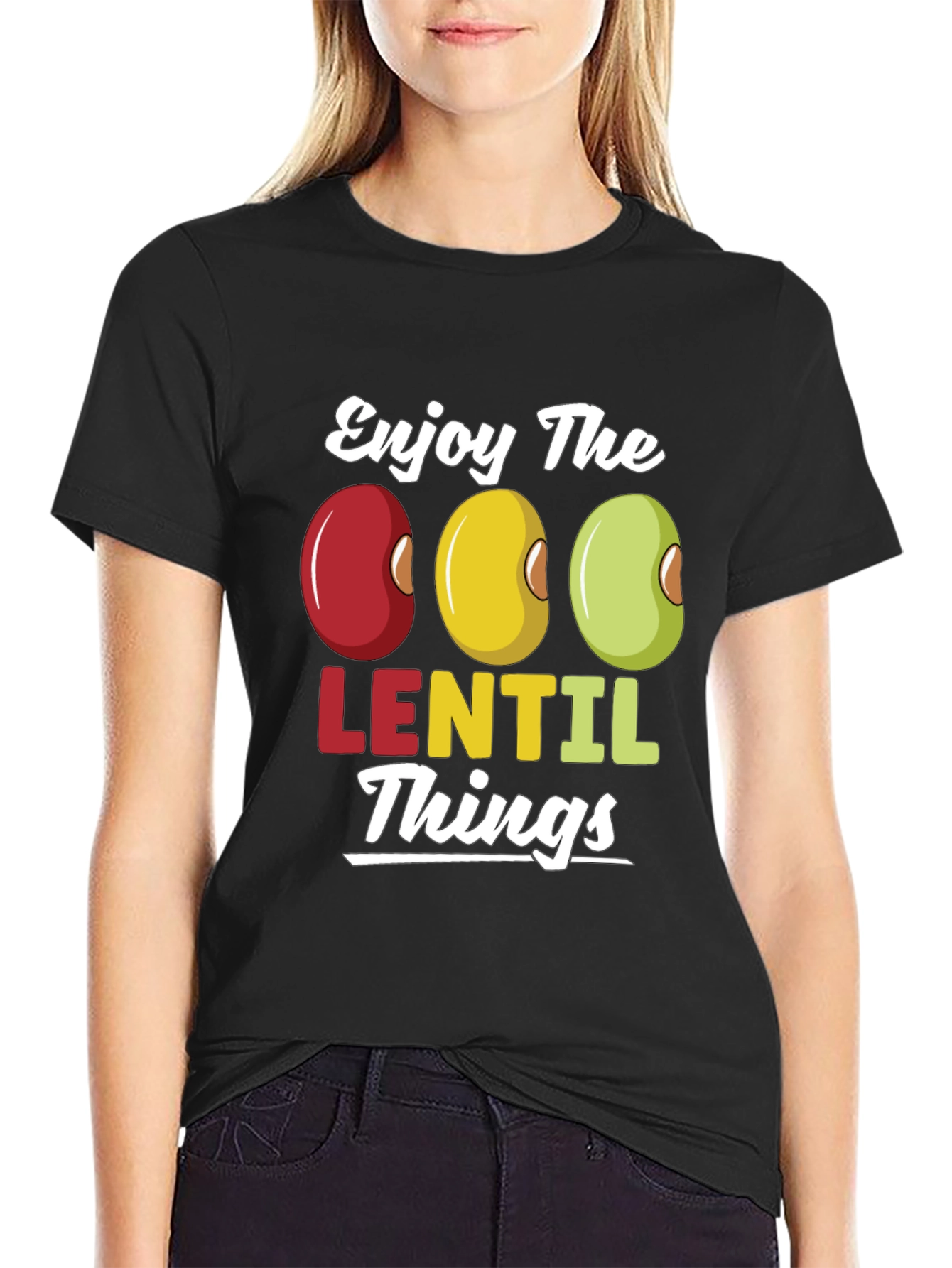 Black Enjoy Lentil Things T-Shirt - Funny Foodie Tee view 2