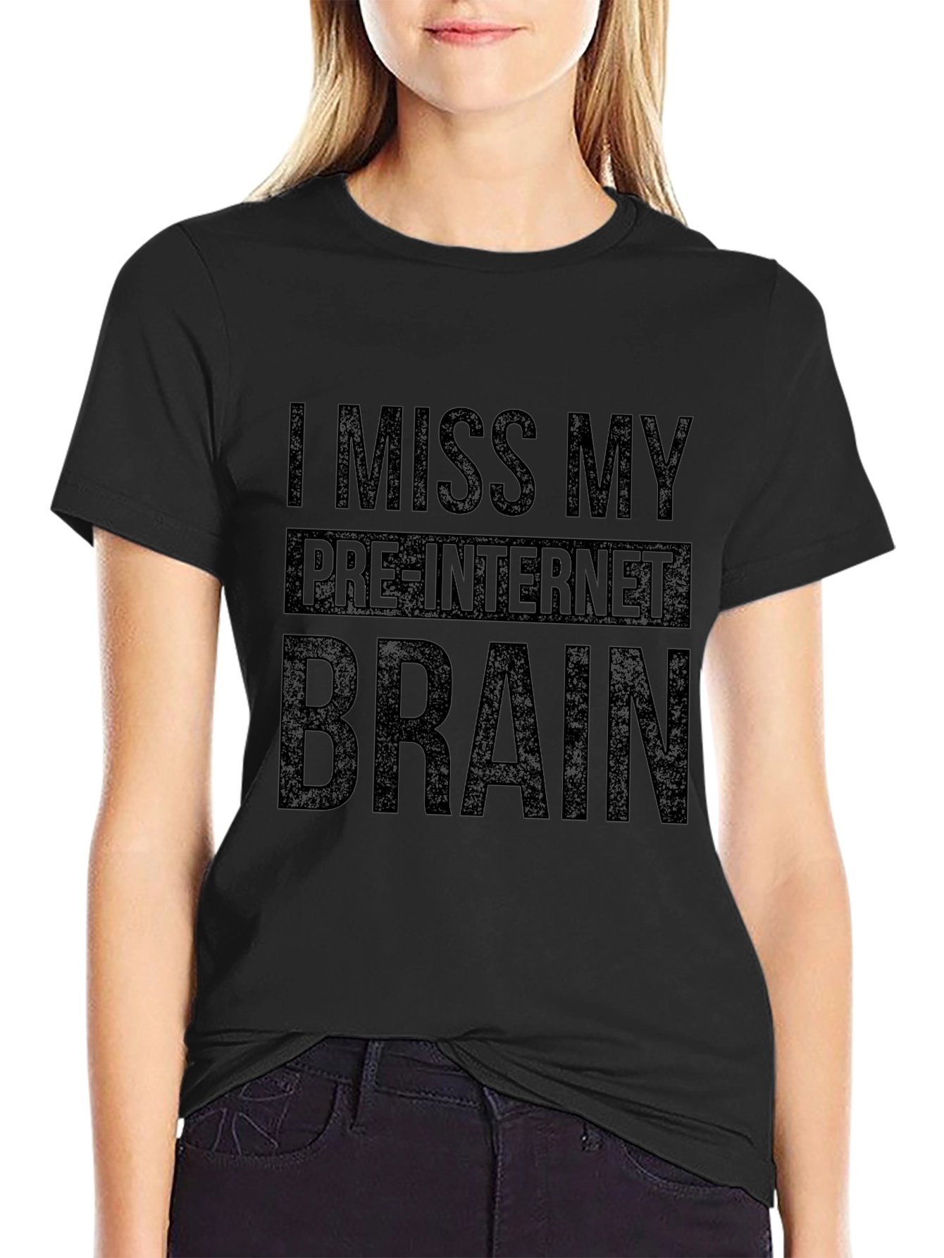 Black I Miss My Pre-Internet Brain Novelty Graphic T-Shirt view 2