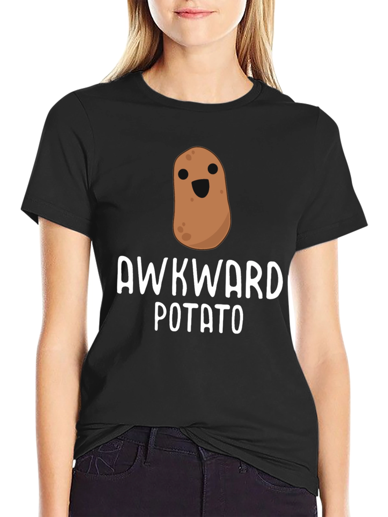 Black Awkward Potato Graphic Tee - Funny Novelty T-Shirt view 2