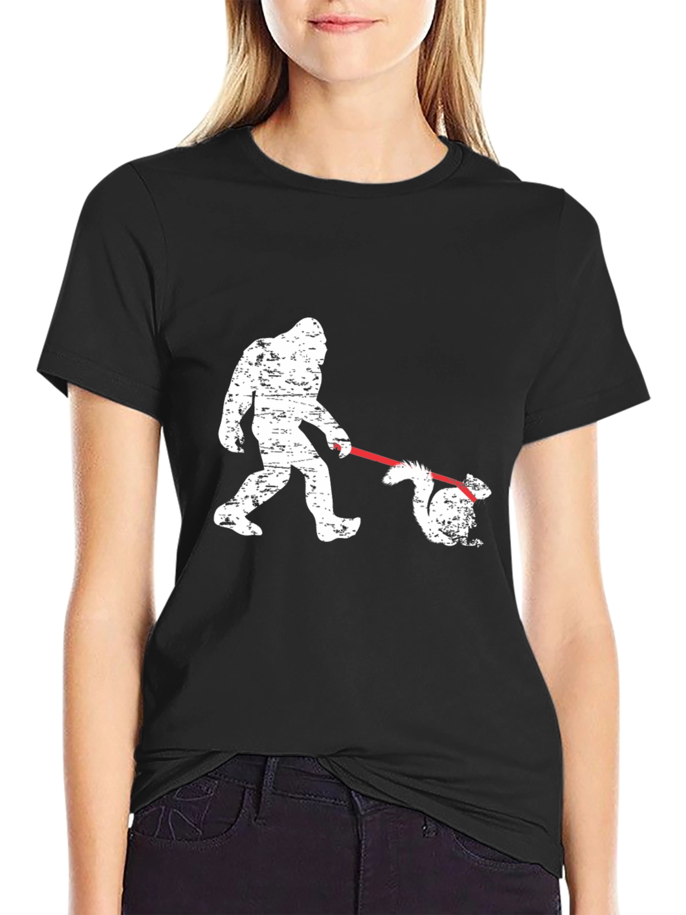 Black Bigfoot Walking Squirrel T-Shirt - Funny Graphic Tee view 2