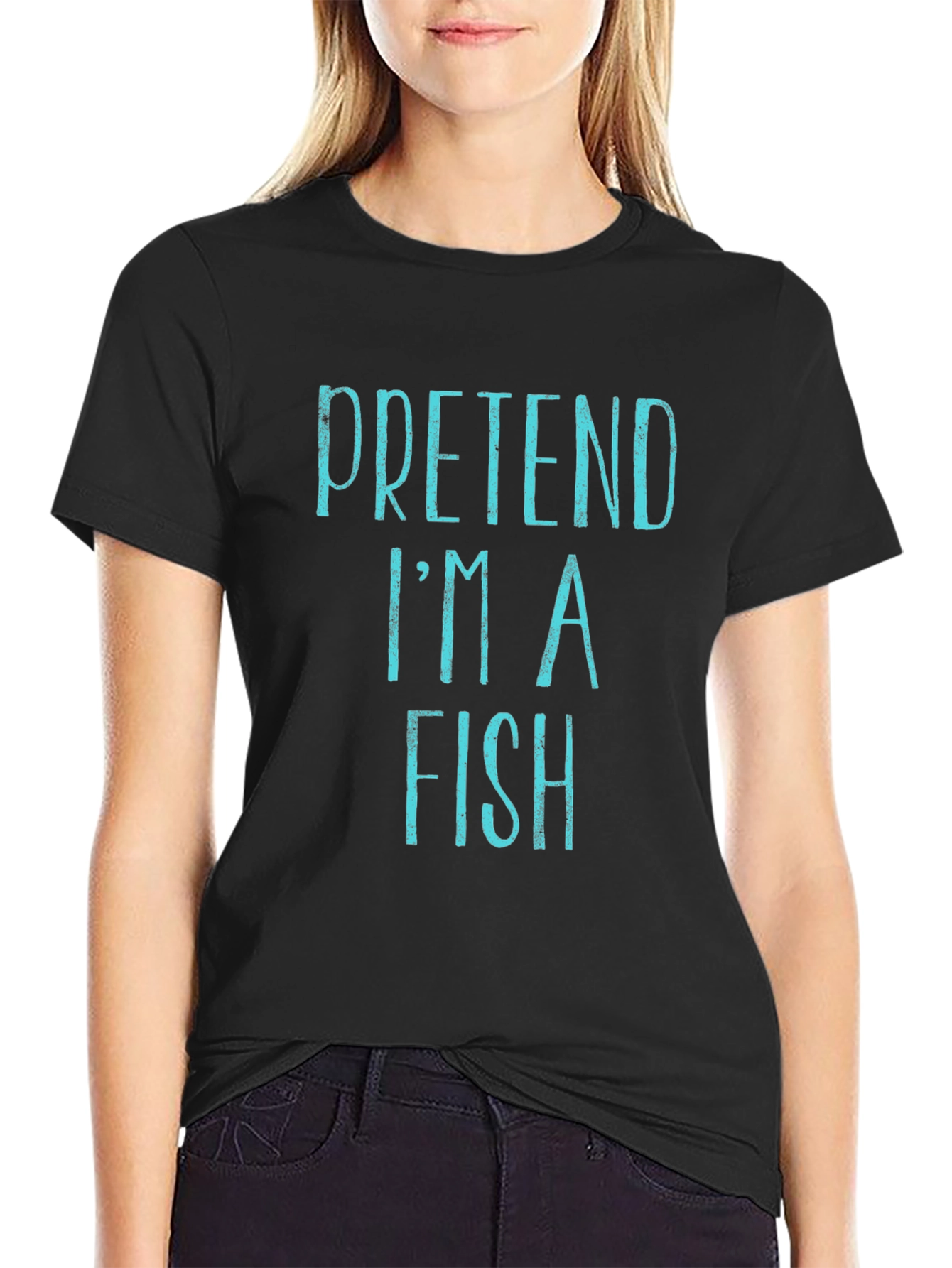 Black Pretend I'm A Fish T-Shirt - Funny Costume Tee view 2