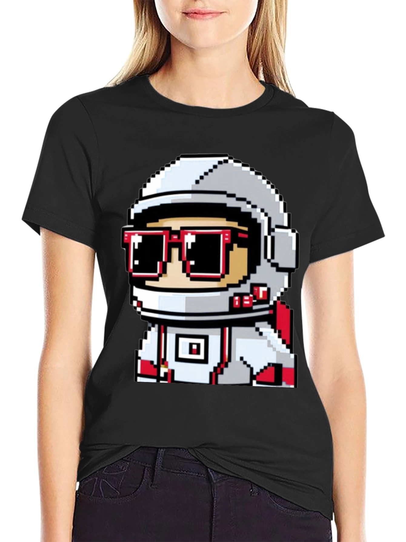 Black Pixel Astronaut Graphic T-Shirt - Cool Space Design view 2