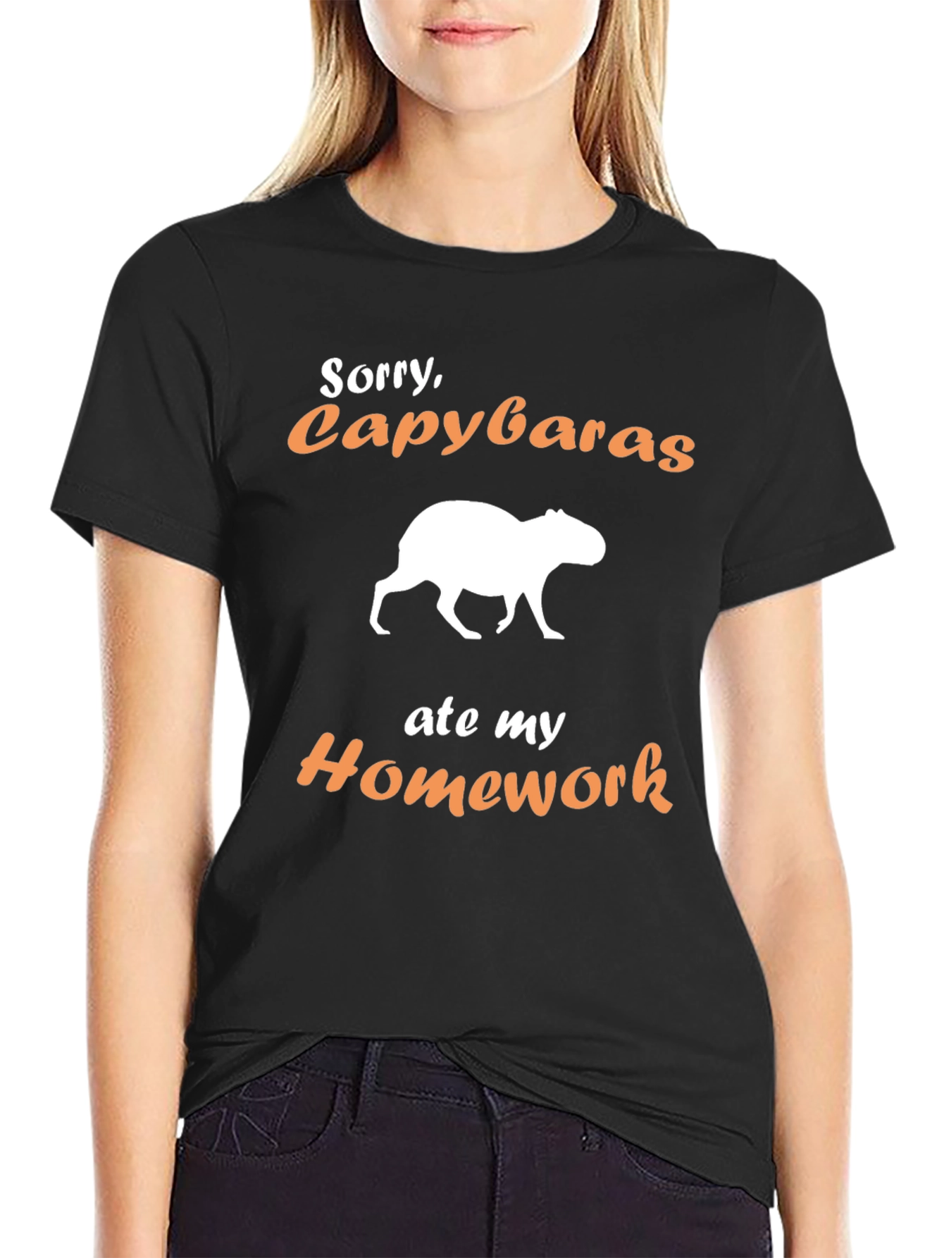 Black Funny Capybara Homework Excuse T-Shirt view 2