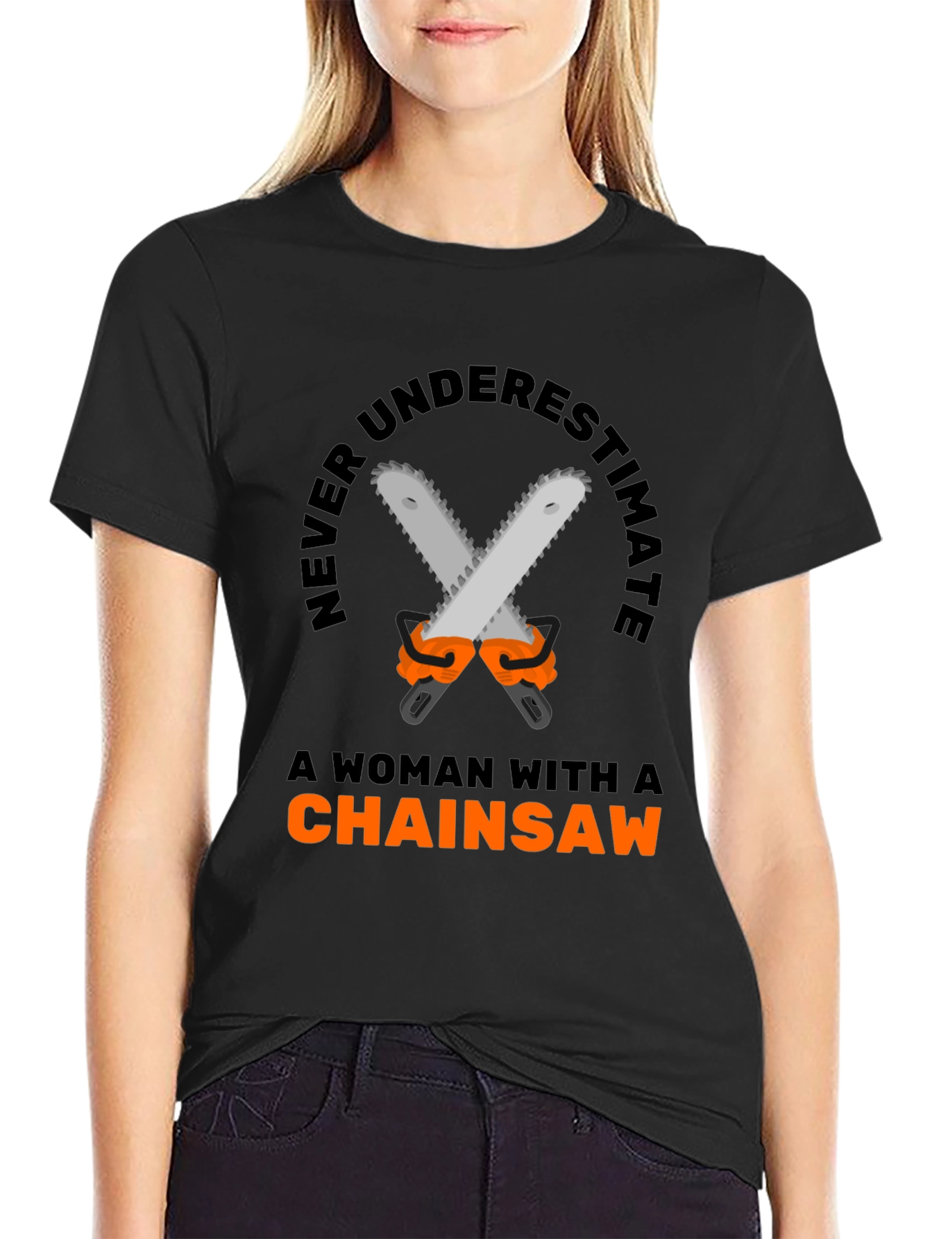Black Woman Chainsaw T-Shirt - Funny Graphic Tee view 2
