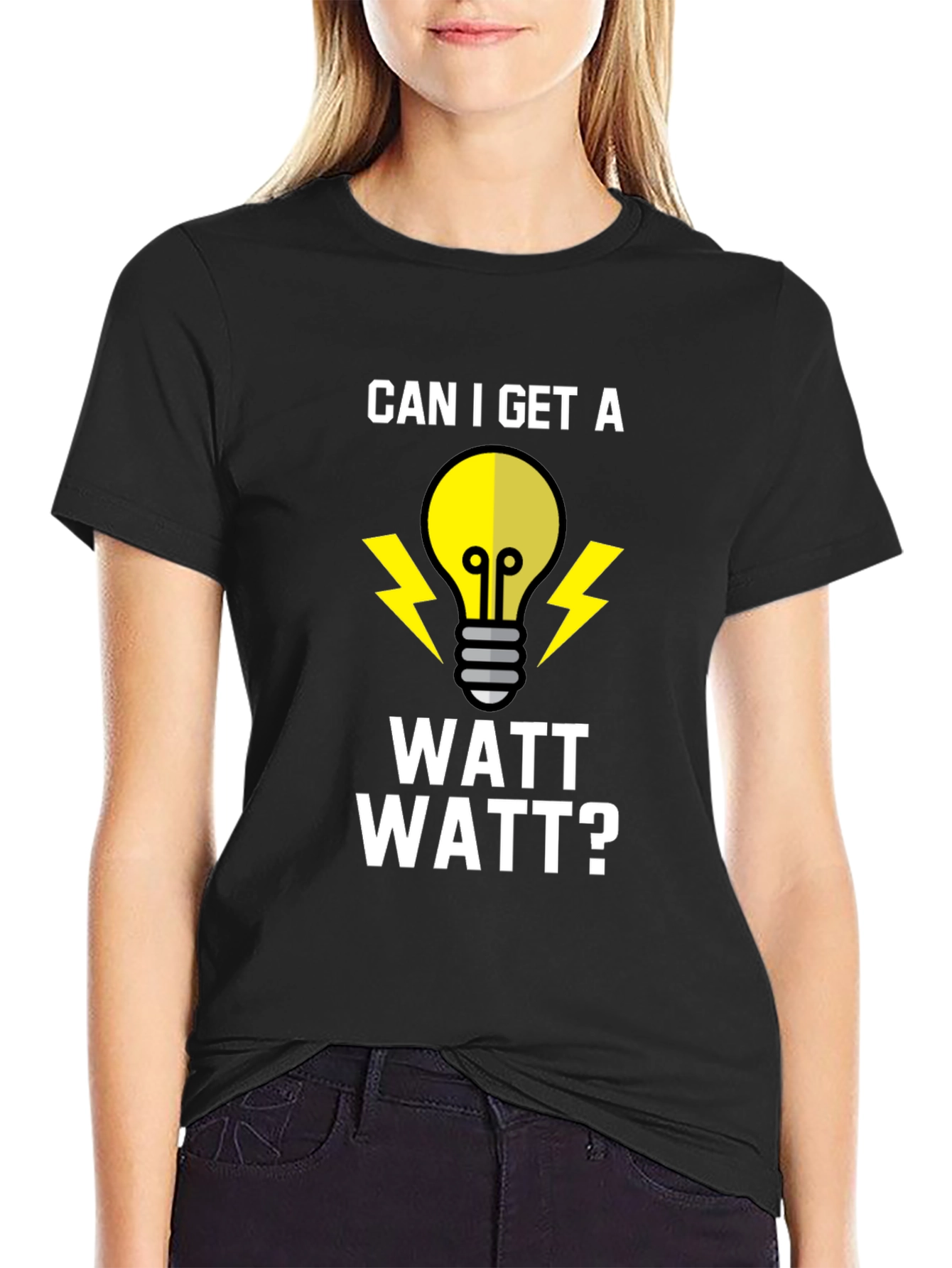 Black Can I Get A Watt Watt? Funny Electrician T-Shirt view 2
