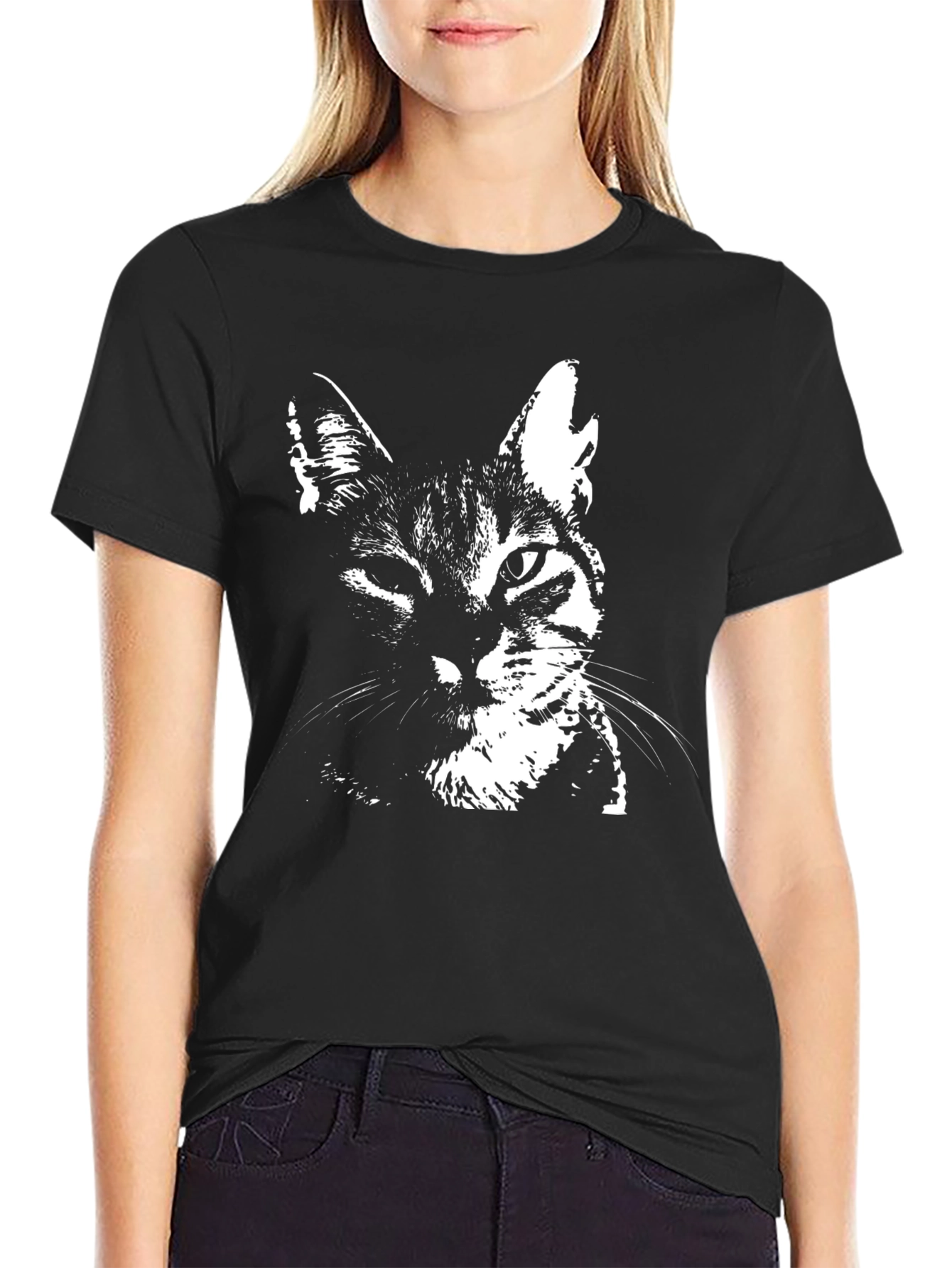 Black Cool Cat Graphic T-Shirt - Black Cotton Blend view 2
