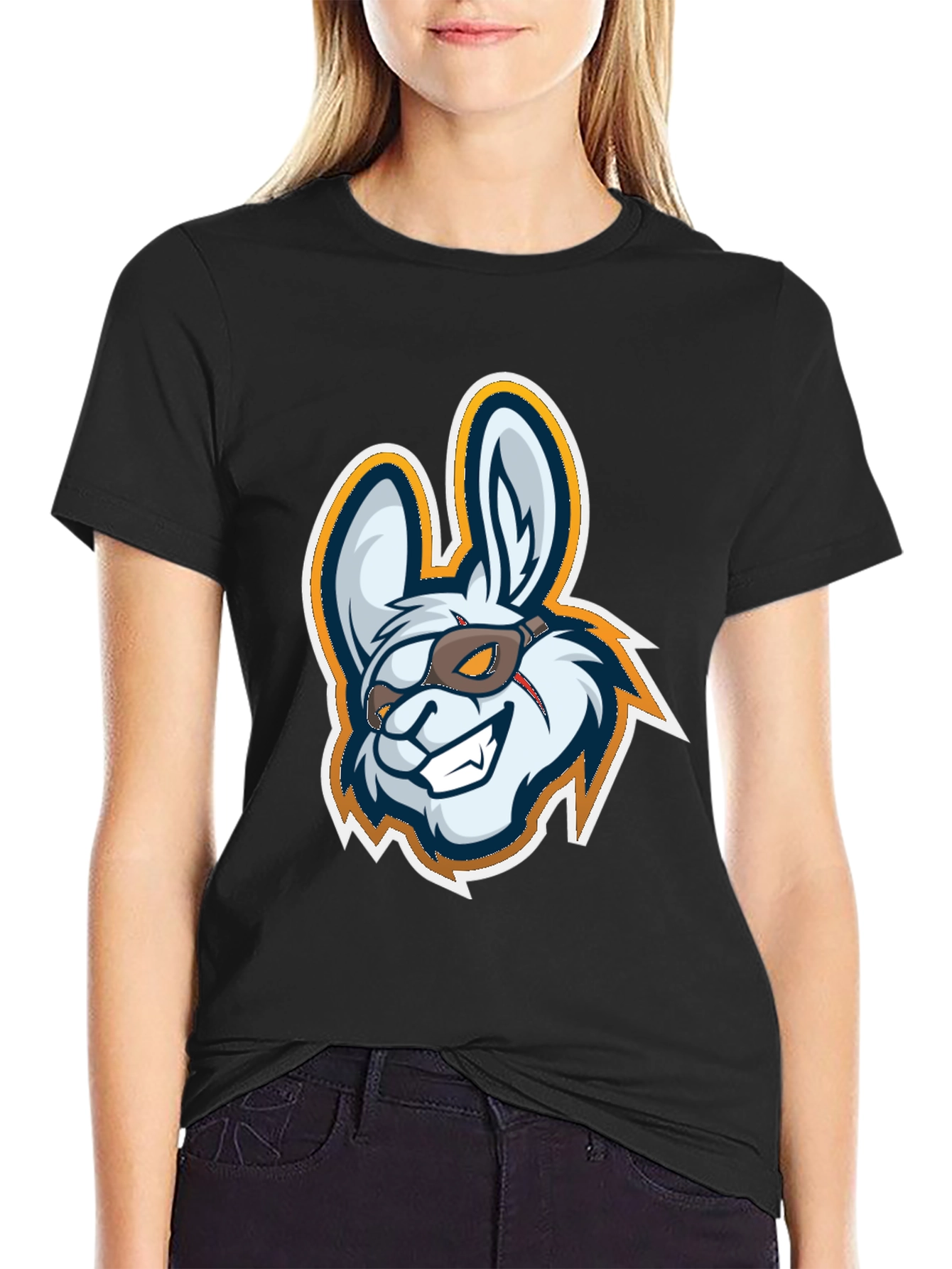 Black Cool Rabbit Mascot Graphic T-Shirt view 2
