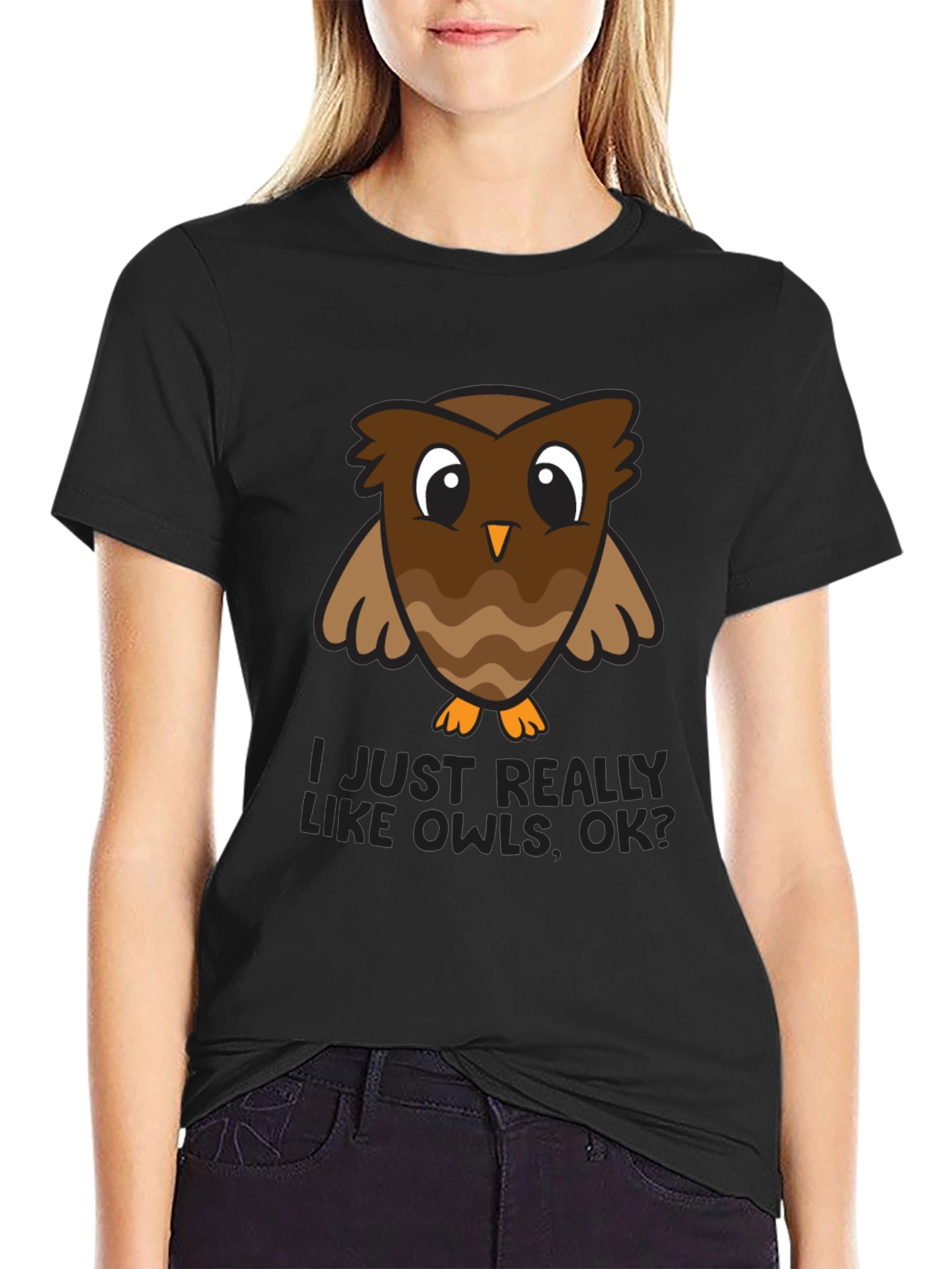 Black I Just Really Like Owls, OK? Graphic Tee view 2