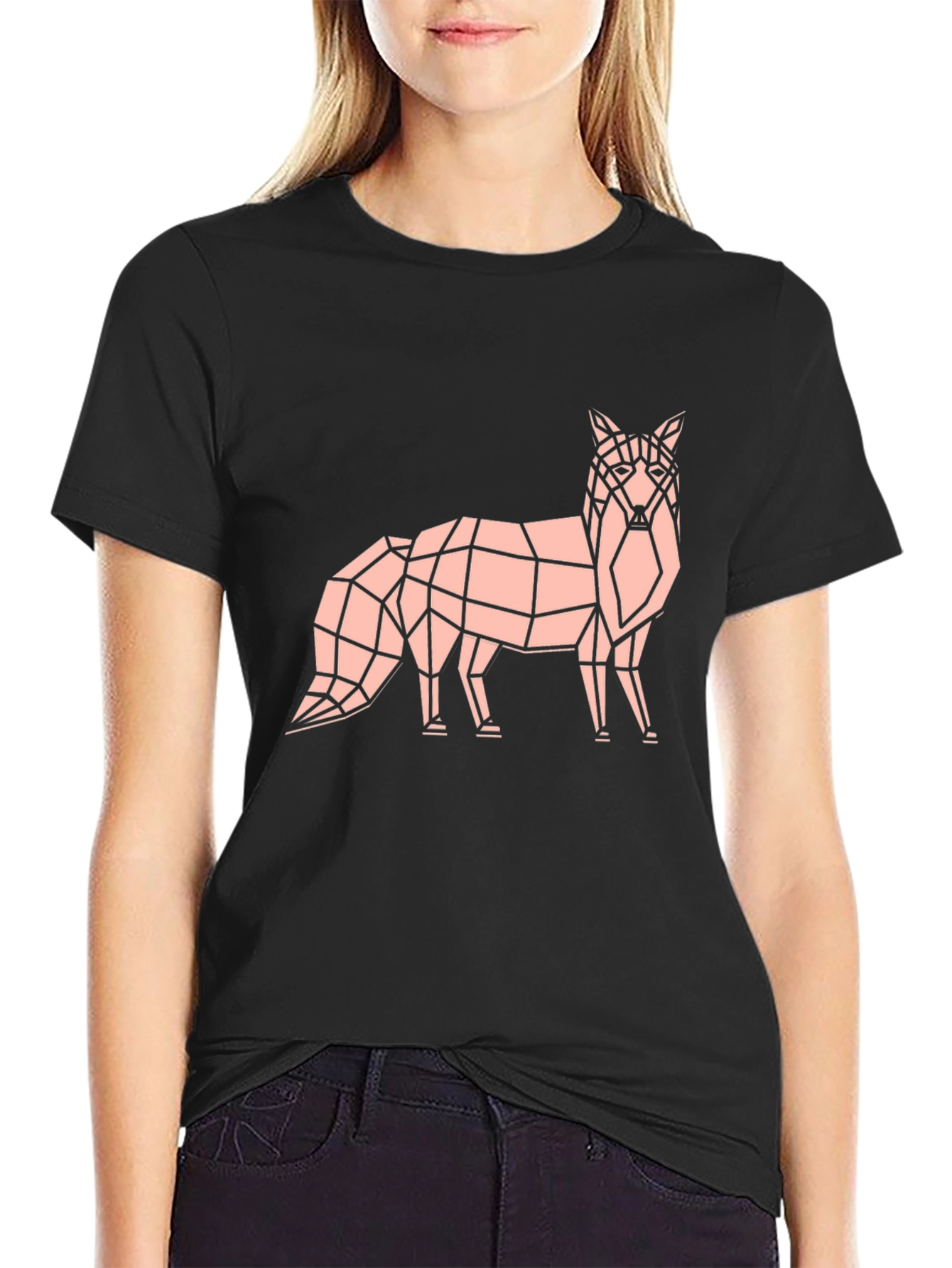 Black Geometric Fox Graphic Tee - Stylish Black T-Shirt view 2
