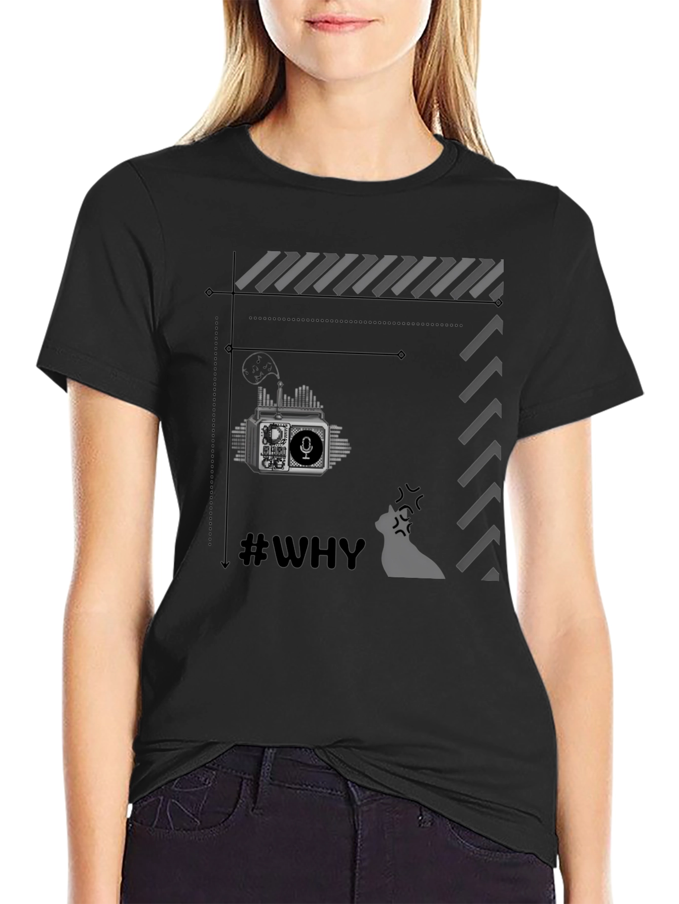 Black Retro Radio Black T-Shirt - Why? view 2