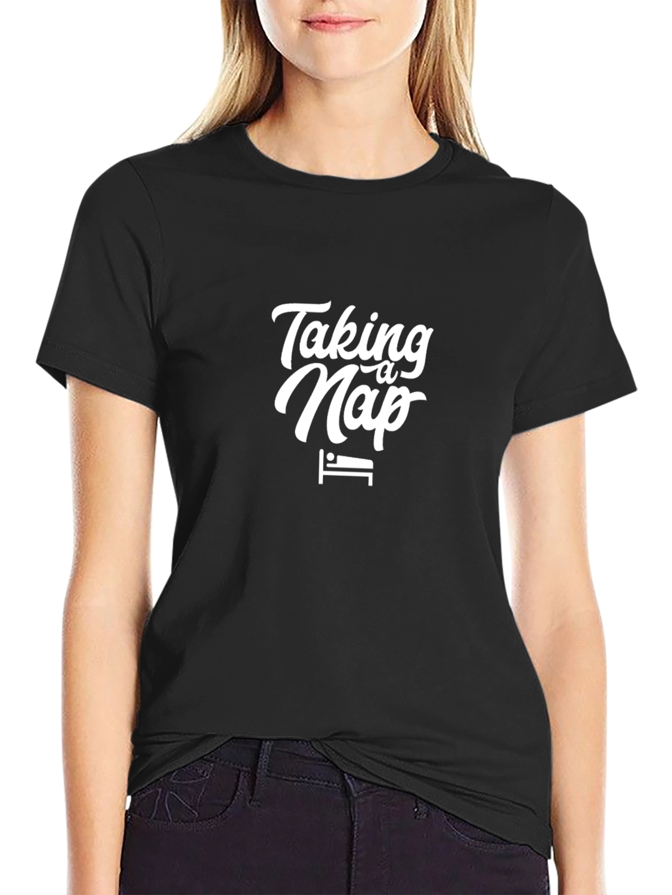 Black Taking a Nap T-Shirt - Comfortable Black Tee view 2
