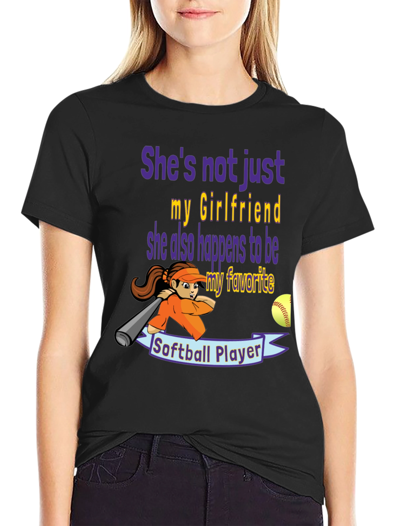 Black Softball Girlfriend Graphic T-Shirt view 2