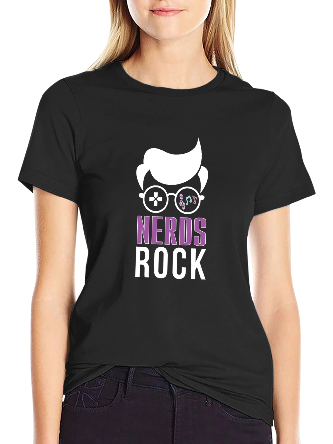 Black Nerds Rock Graphic T-Shirt - Gamer & Music Lover Tee view 2