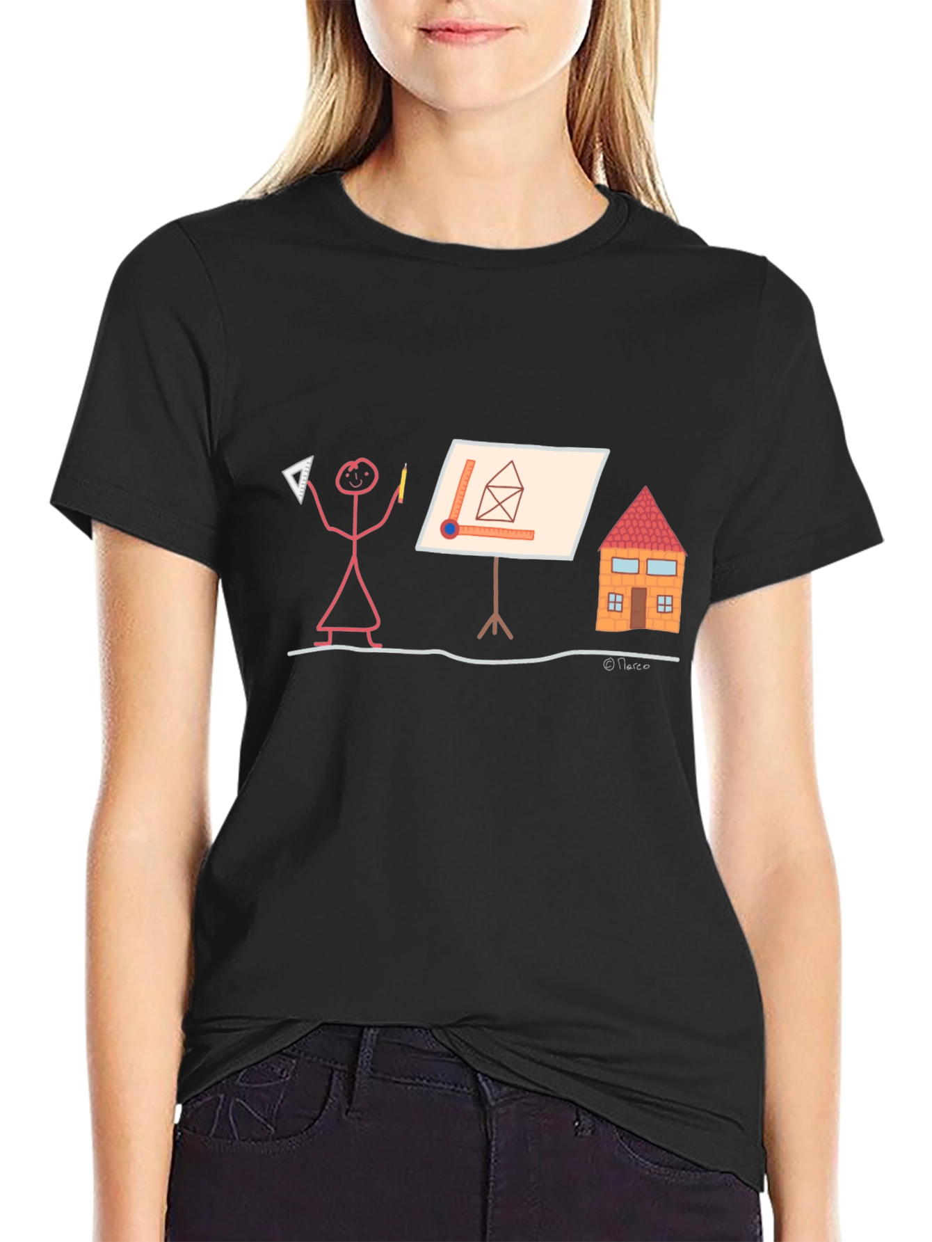 Black Architect Stick Figure T-Shirt - Funny Building Design Tee view 2