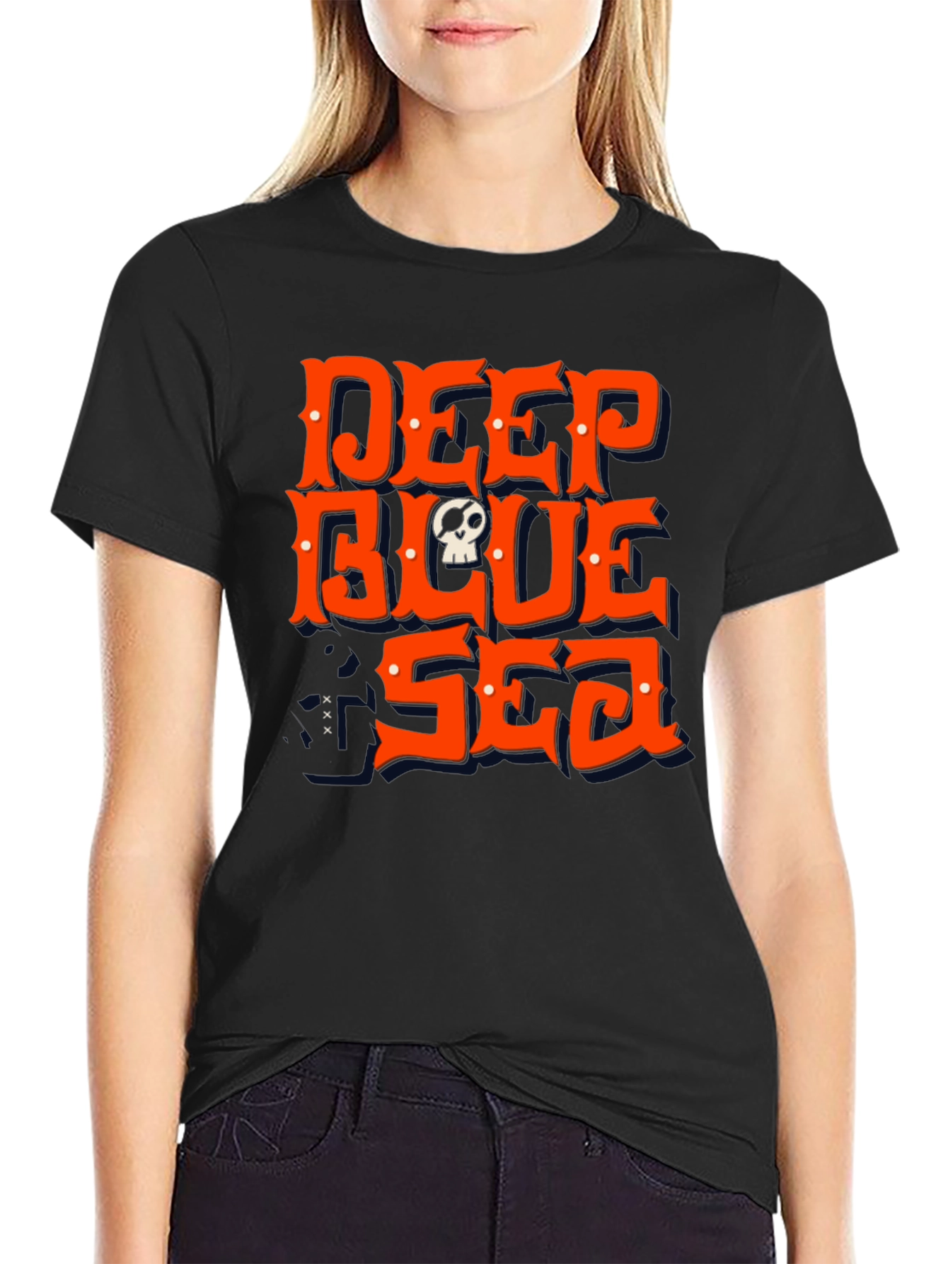 Black Deep Blue Sea Skull Graphic Tee - Men's Black T-Shirt view 2