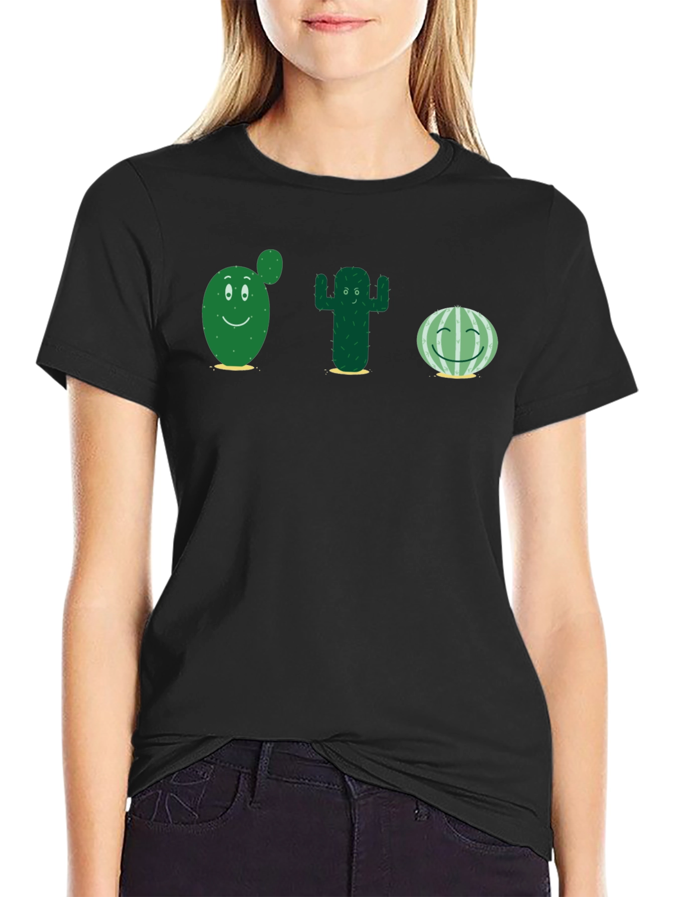 Black Cute Cactus T-Shirt - Black Cotton Tee view 2