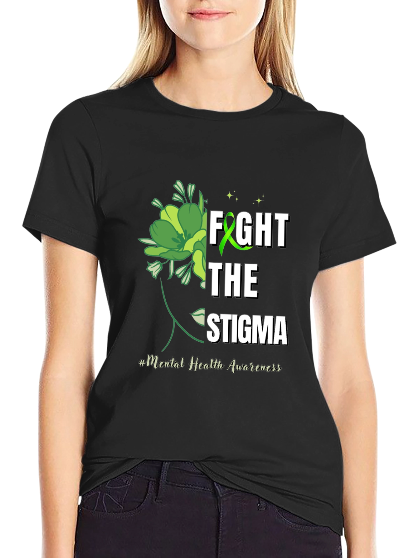 Black Fight The Stigma Mental Health Awareness T-Shirt view 2