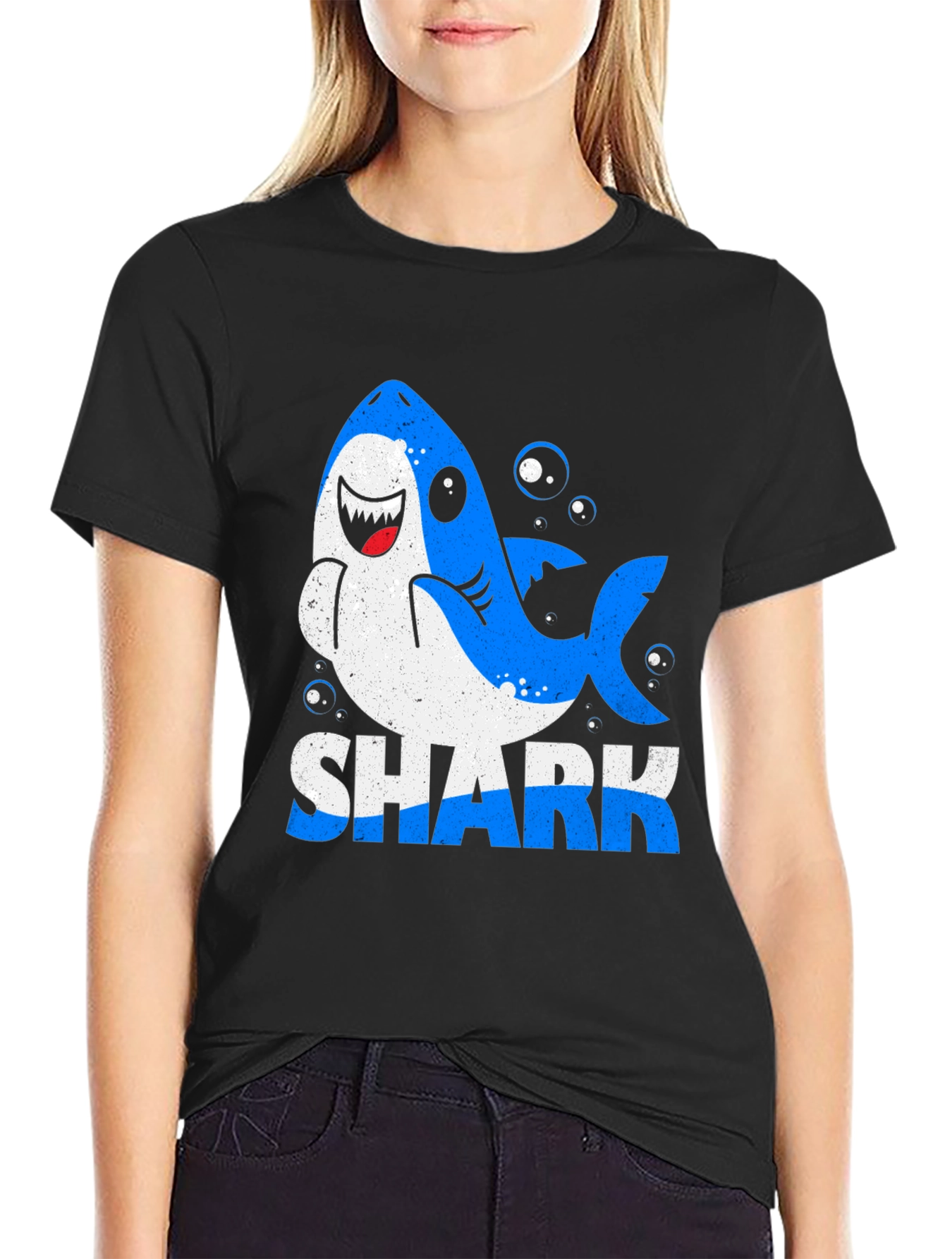 Black Shark Graphic Print Men's Black T-Shirt view 2