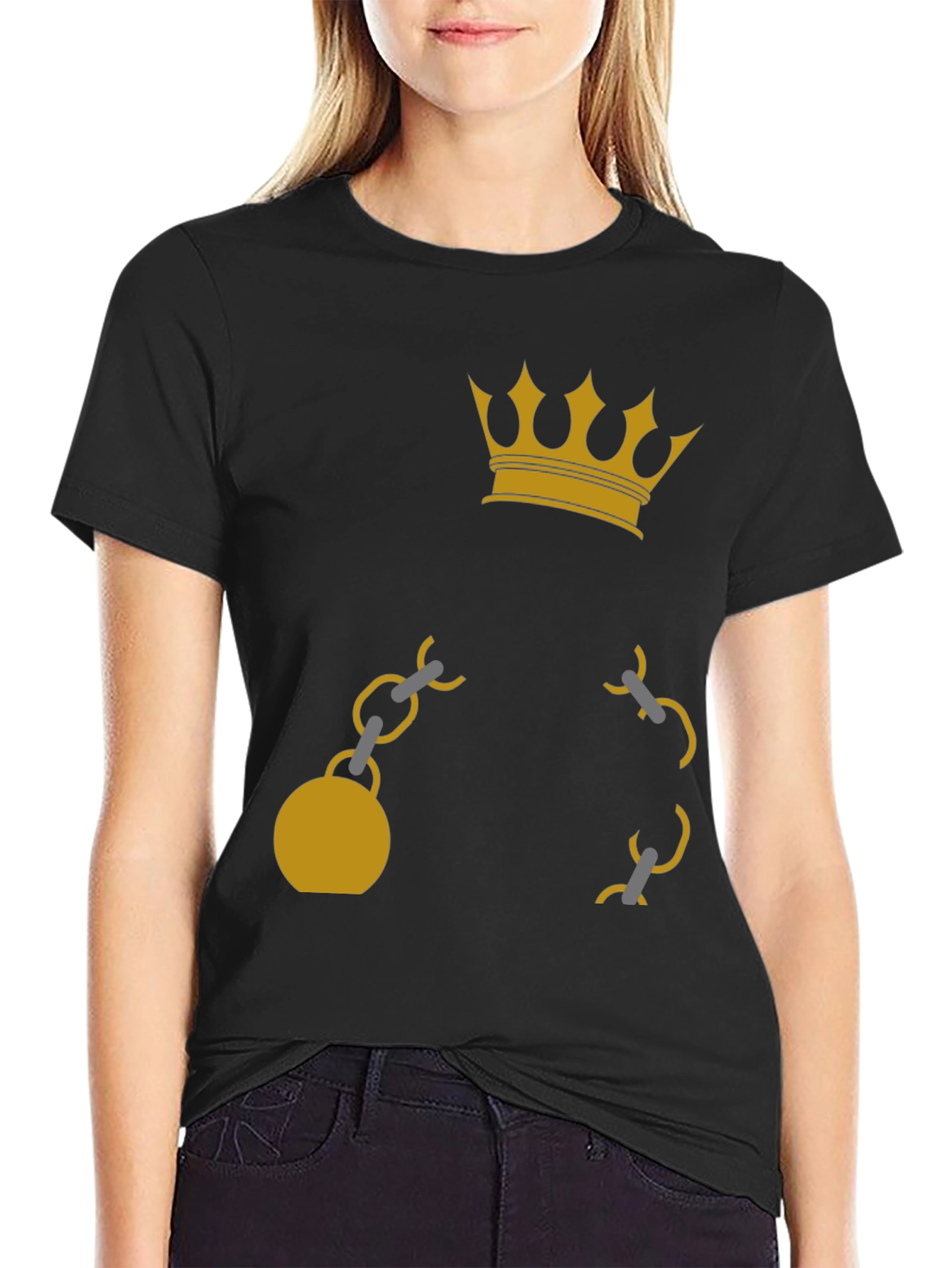 Black Crown & Chain Graphic Tee - Black Cotton Blend view 2