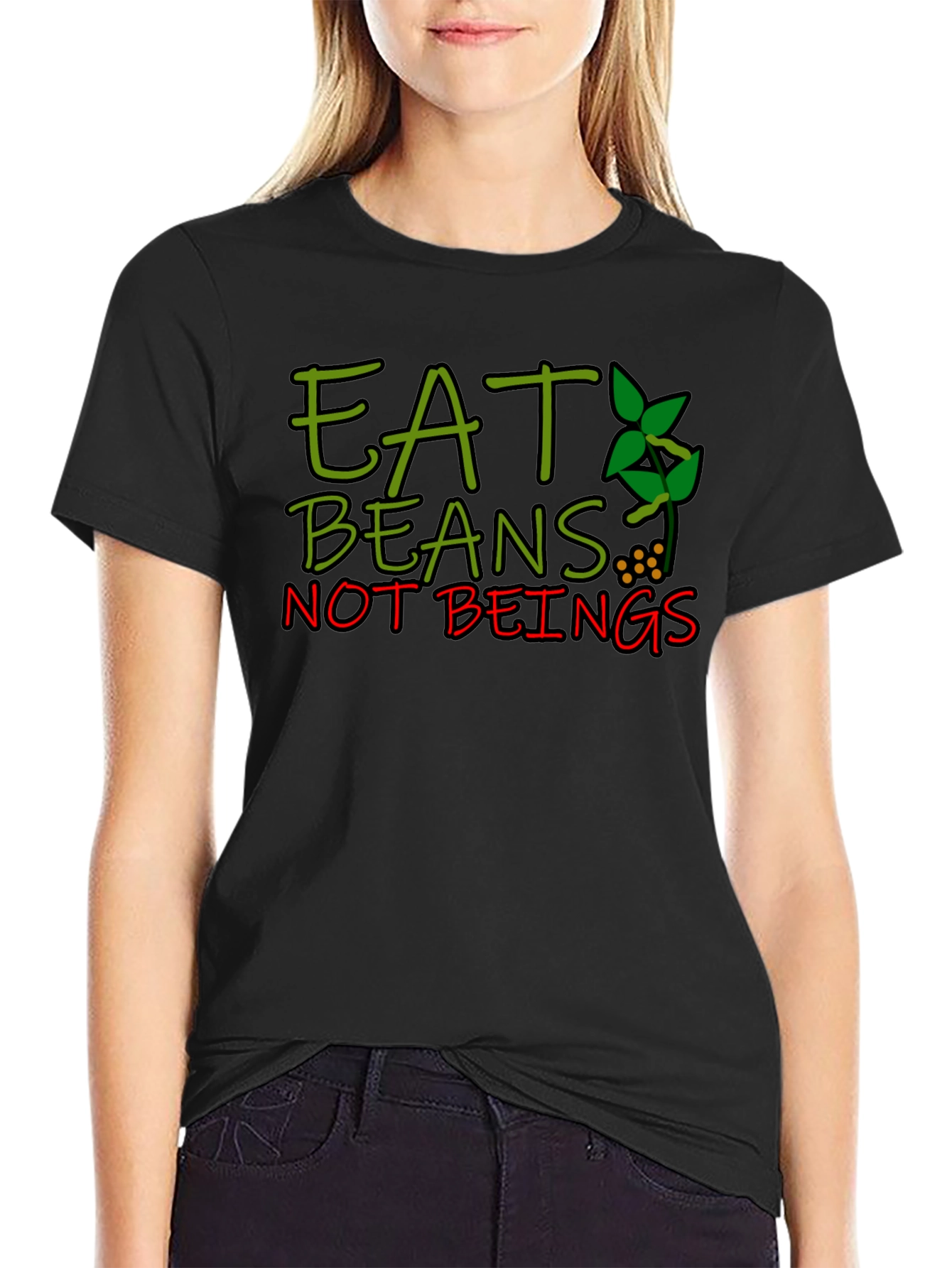 Black Eat Beans Not Beings Graphic T-Shirt view 2