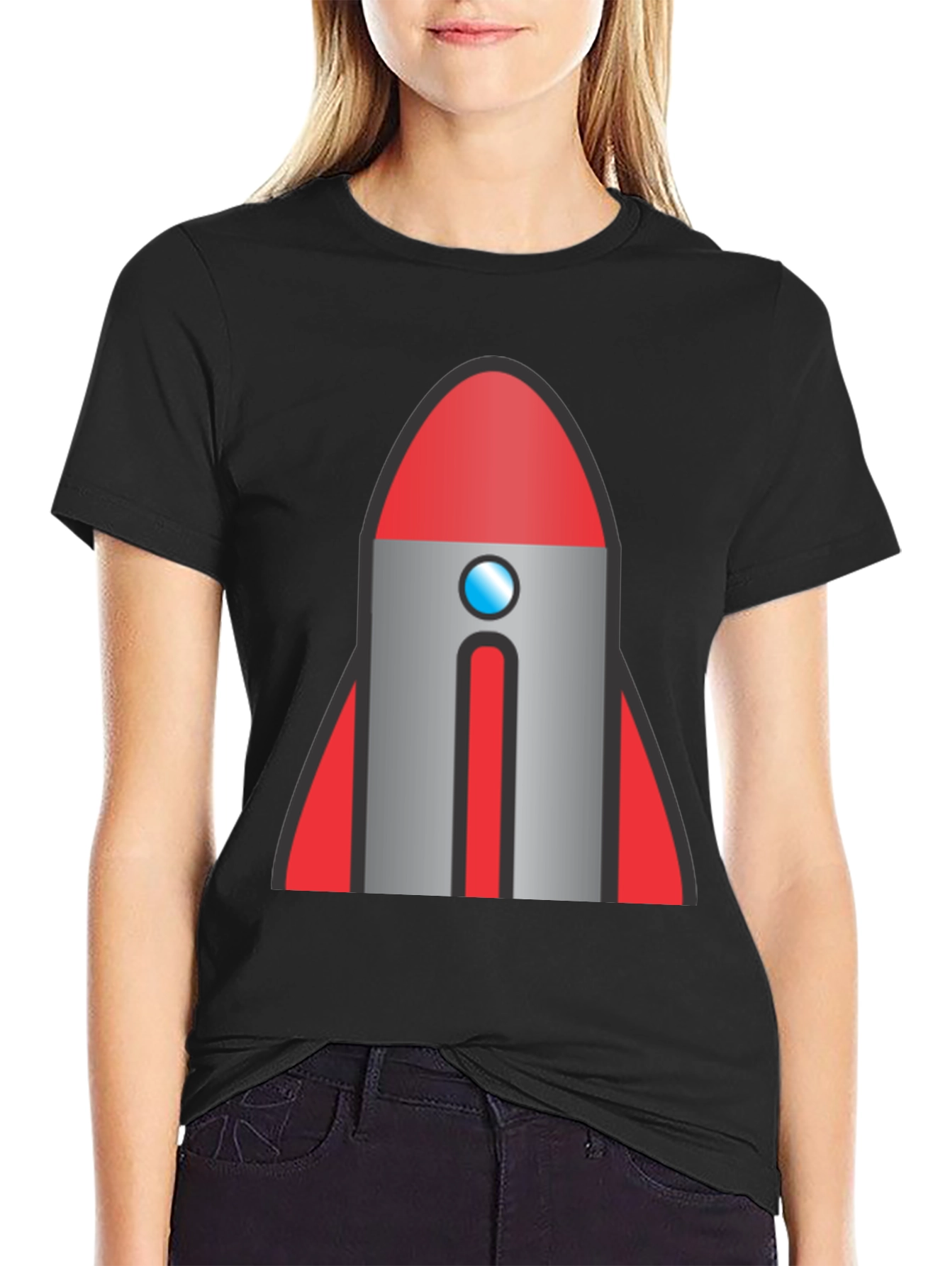 Black Retro Rocket Graphic T-Shirt - Classic Style view 2