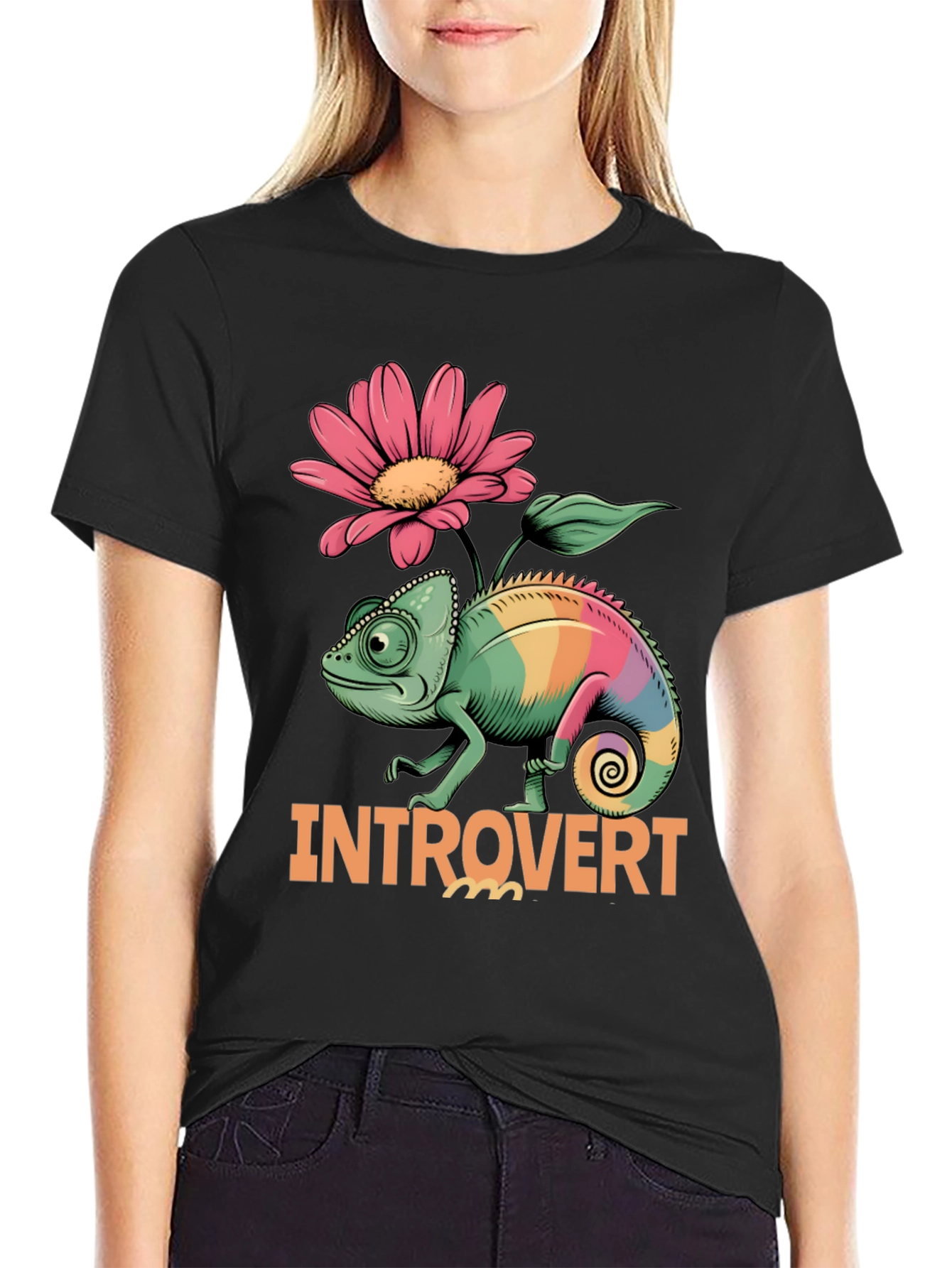 Black Introvert Chameleon Graphic Tee view 2