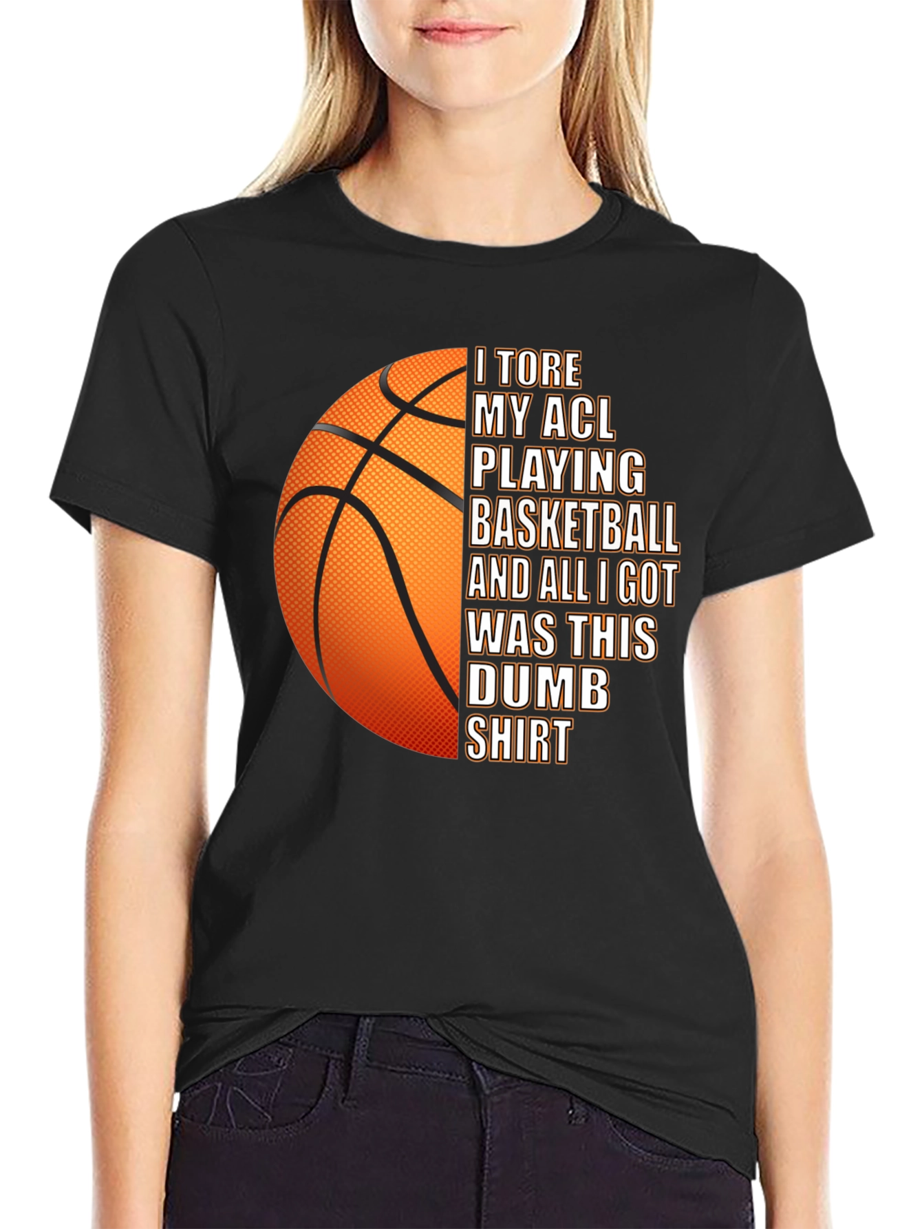 Black I Tore My ACL Basketball T-Shirt - Novelty Graphic Tee view 2