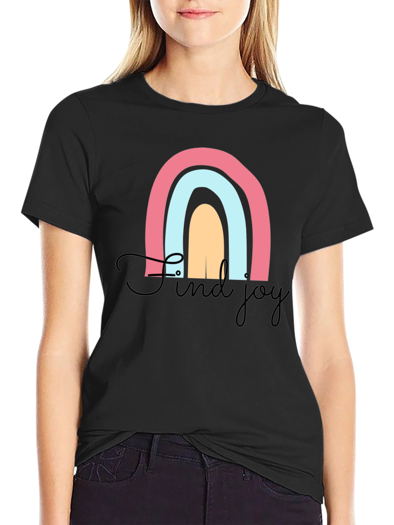 Black Find Joy Rainbow Graphic T-Shirt - Black view 2
