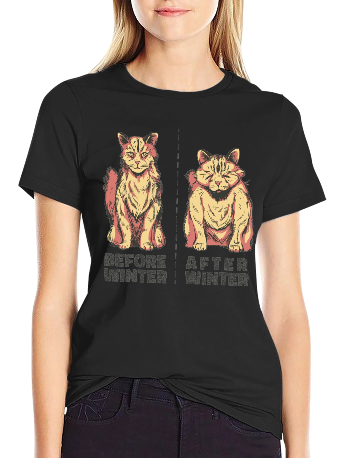 Black Before & After Winter Cat Graphic Tee view 2