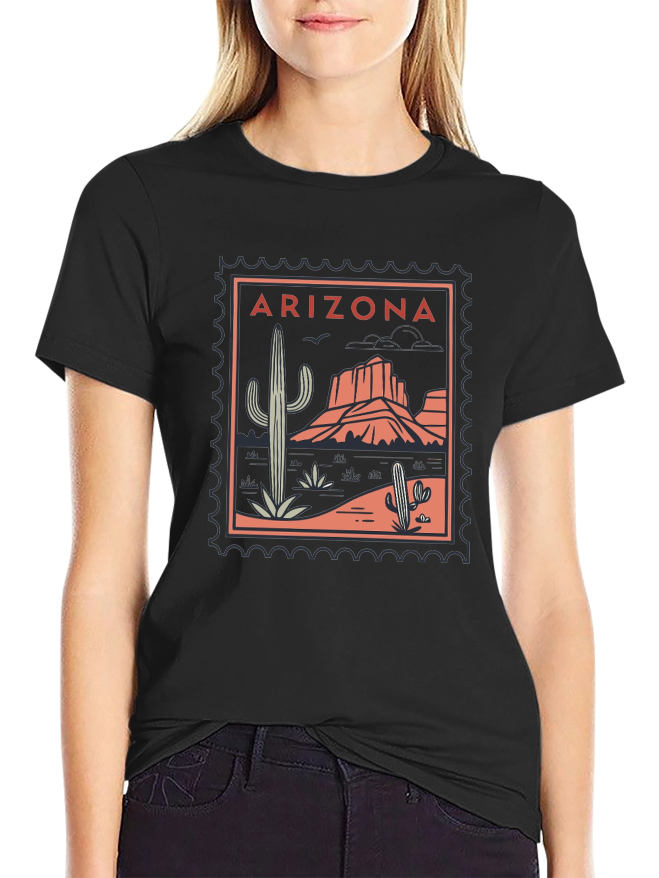 Black Arizona Desert Graphic Tee - Black Cotton T-Shirt view 2