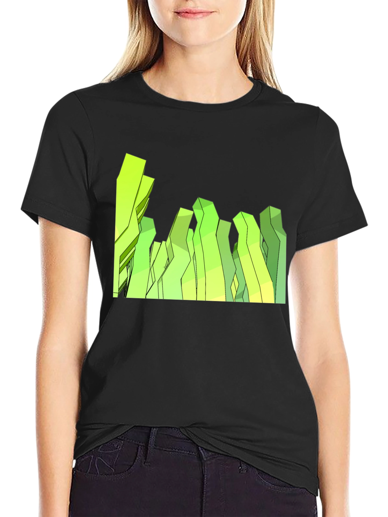 Black Abstract Geometric Peaks Black Tee view 2