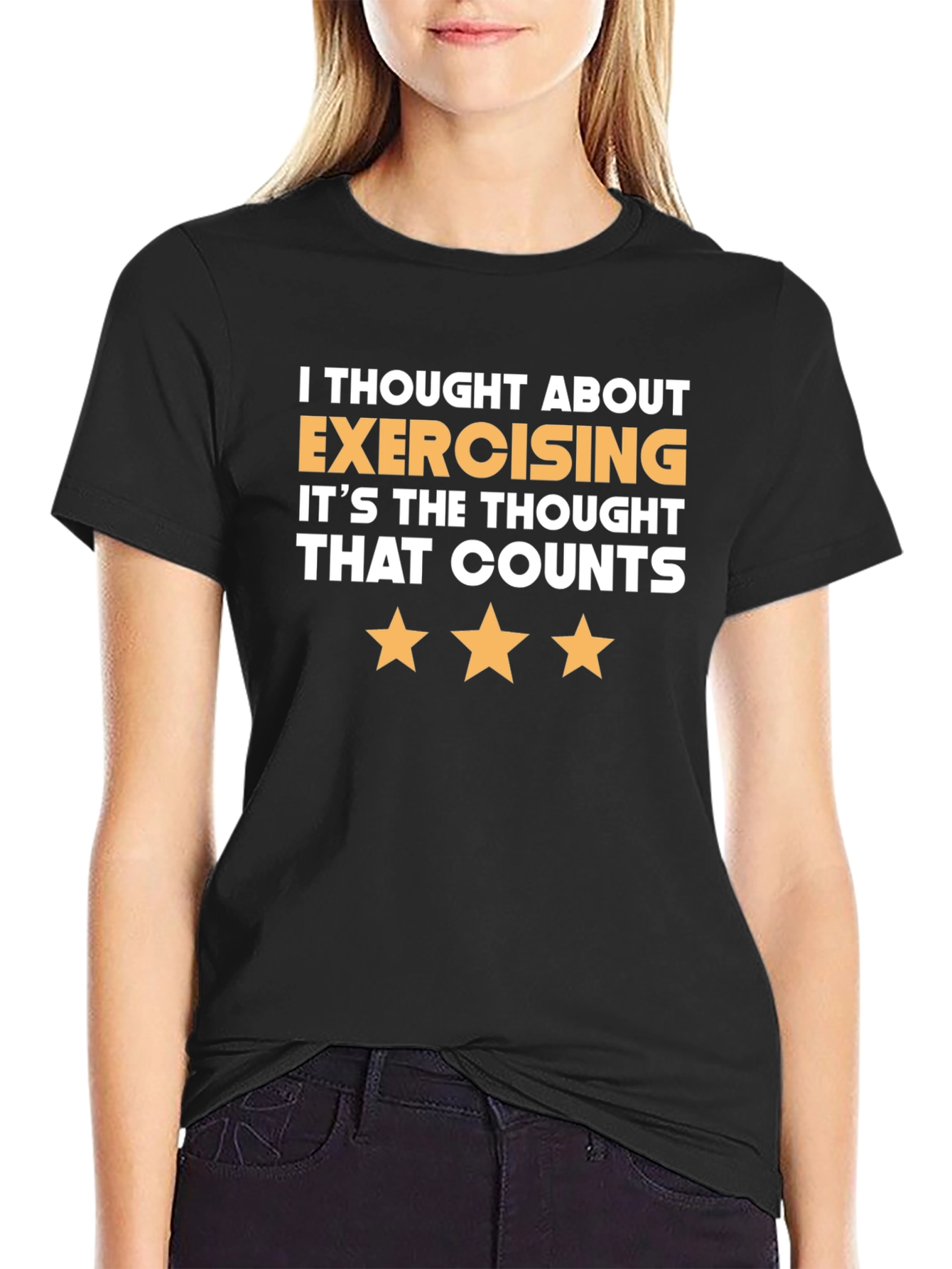 Black Funny Exercise Thought Counts Black T-Shirt view 2