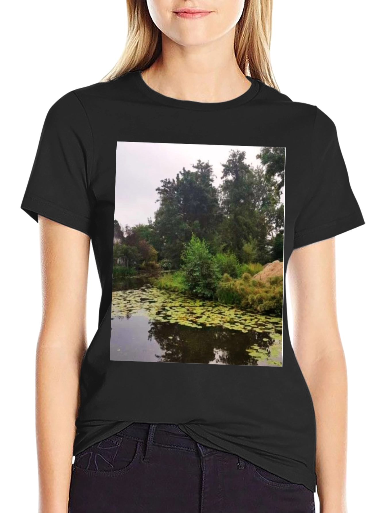 Black Nature Pond Graphic Tee - Men's Black T-Shirt view 2